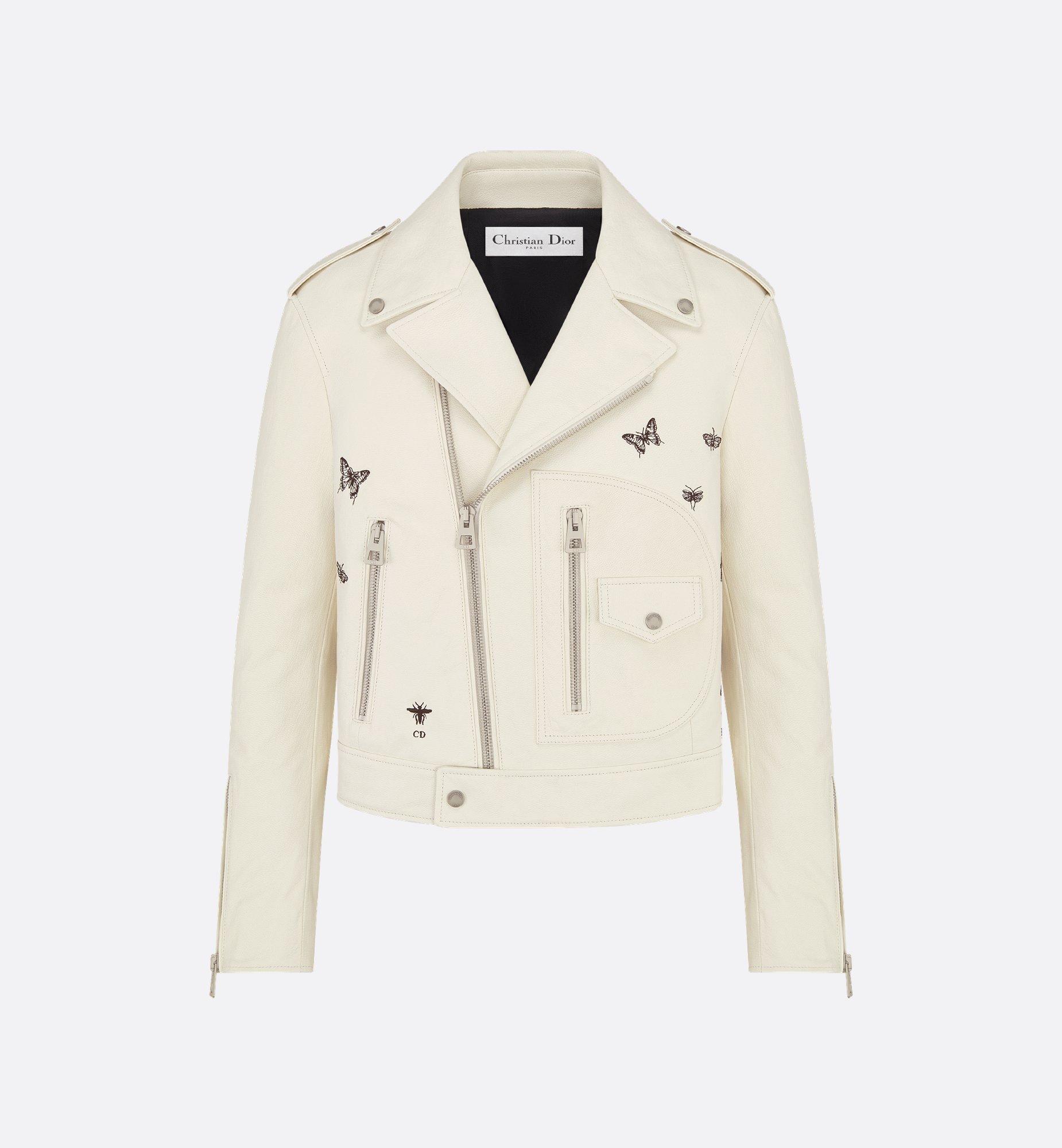 Dioramour Biker Jacket Ecru Goatskin with Multicolor Cœur Dioramour Biker Jacket Ecru Goatskin with Multicolor Cœur