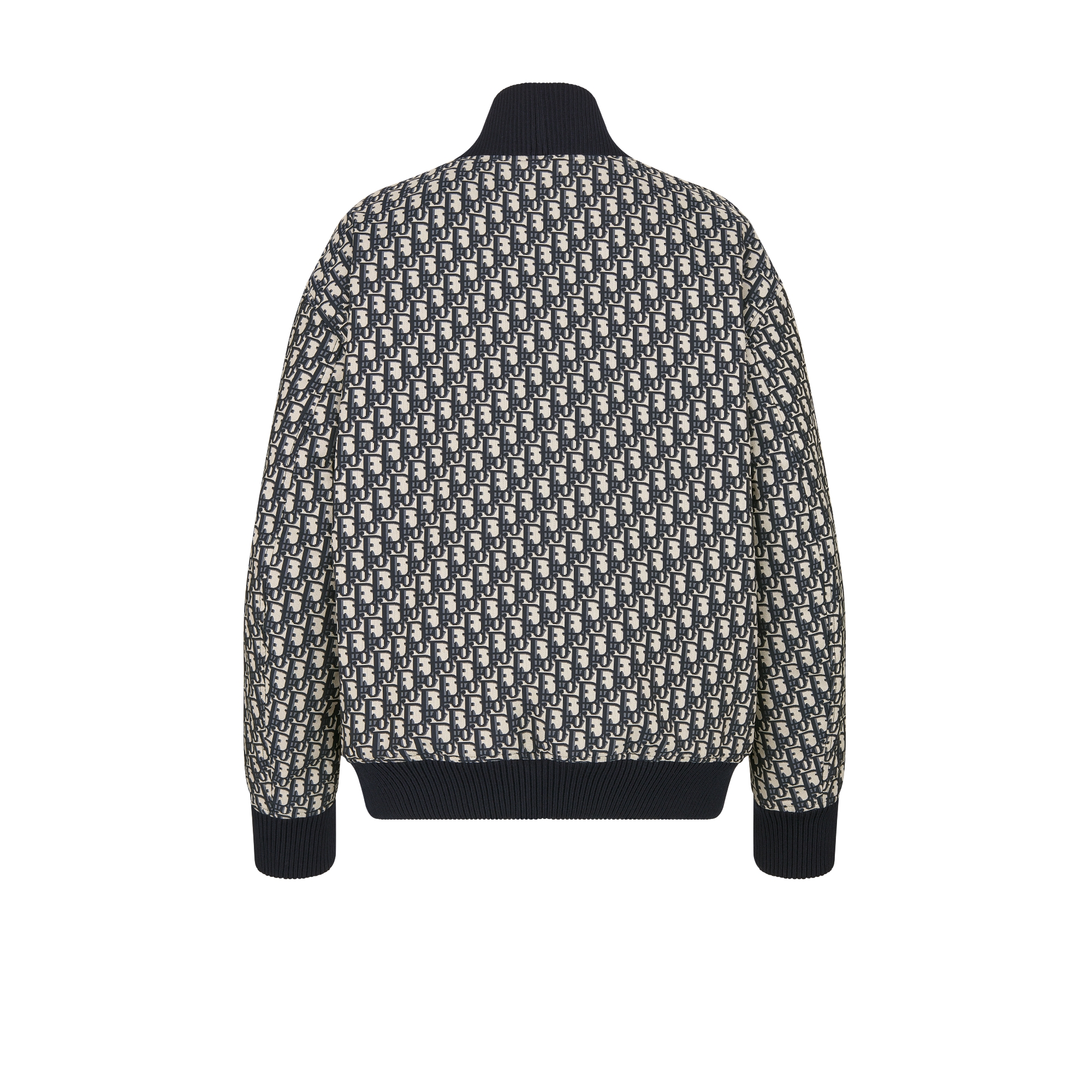 Wattierte Bomberjacke Funktions-Jacquardtaft mit Dior Oblique Motiv in Blau und Ecru E08