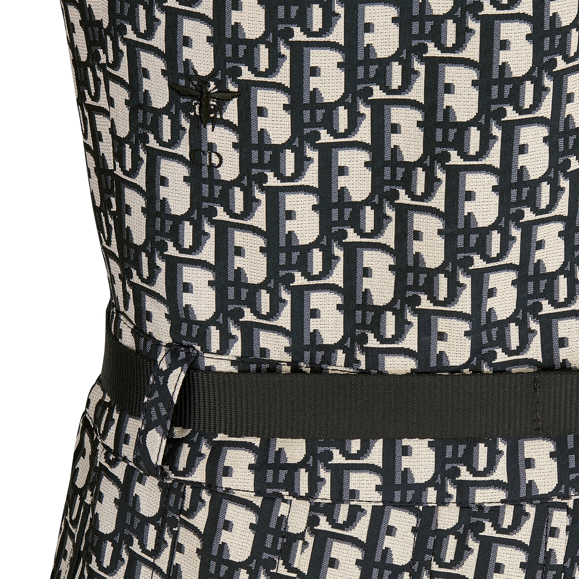 Pleated Short Dress Blue and Ecru Technical Taffeta Jacquard with Dior Oblique Motif E09