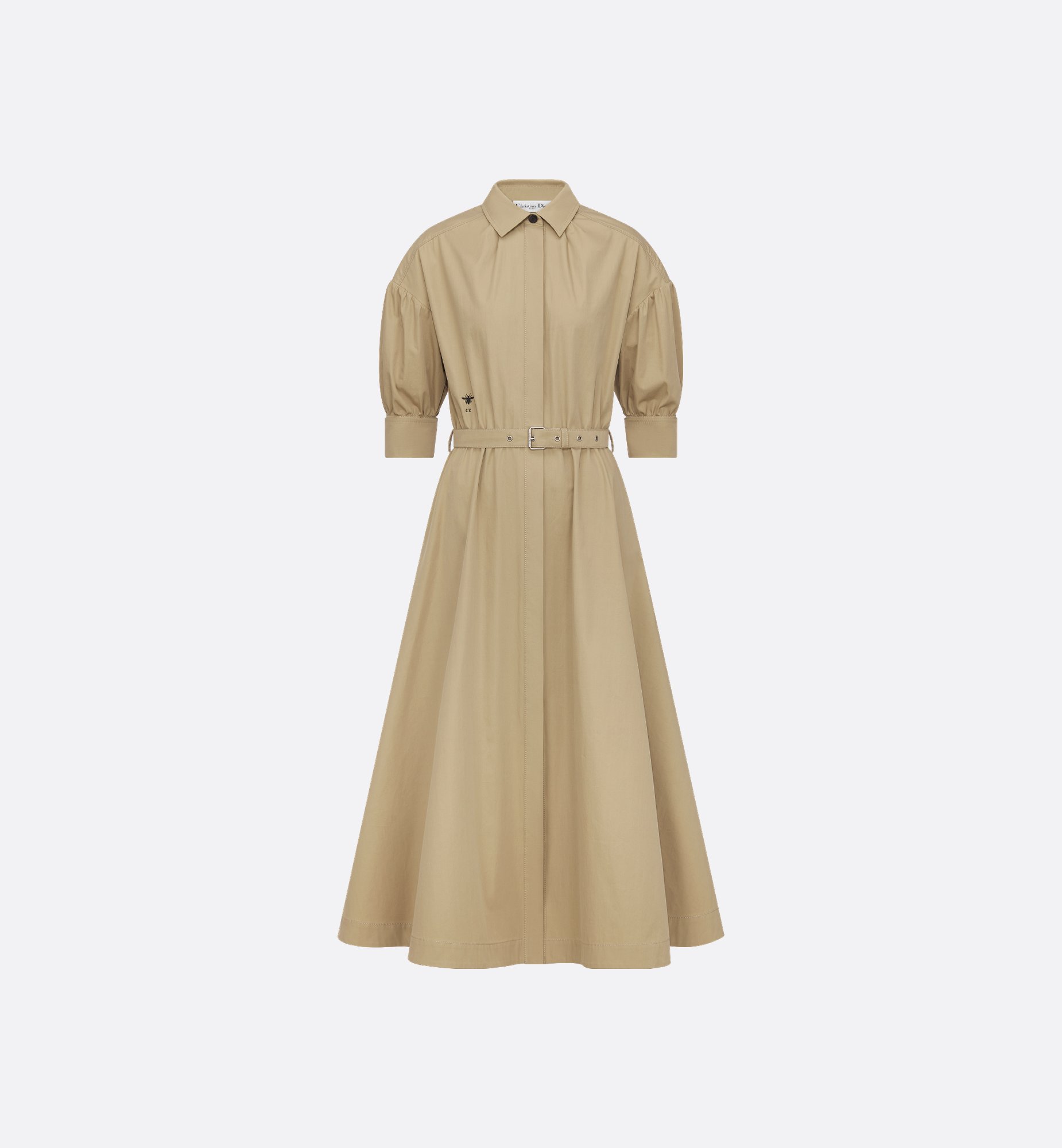 Flared Mid-Length Dress Beige Cotton Gabardine | DIOR Flared Mid-Length Dress Beige Cotton Gabardine | DIOR