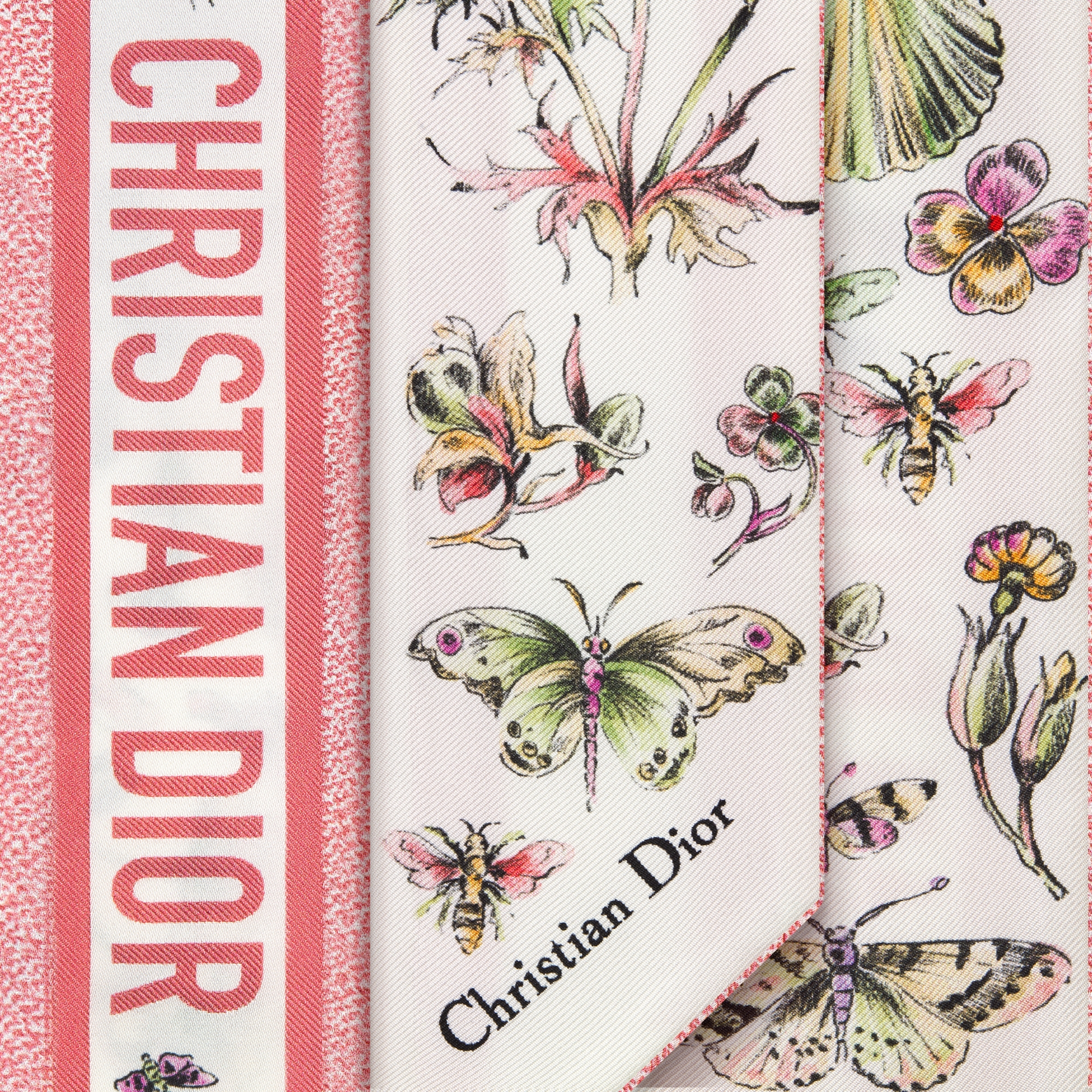 Dior Cabinet de Curiosités Mitzah Scarf Ivory and Pink Multicolor Silk ...