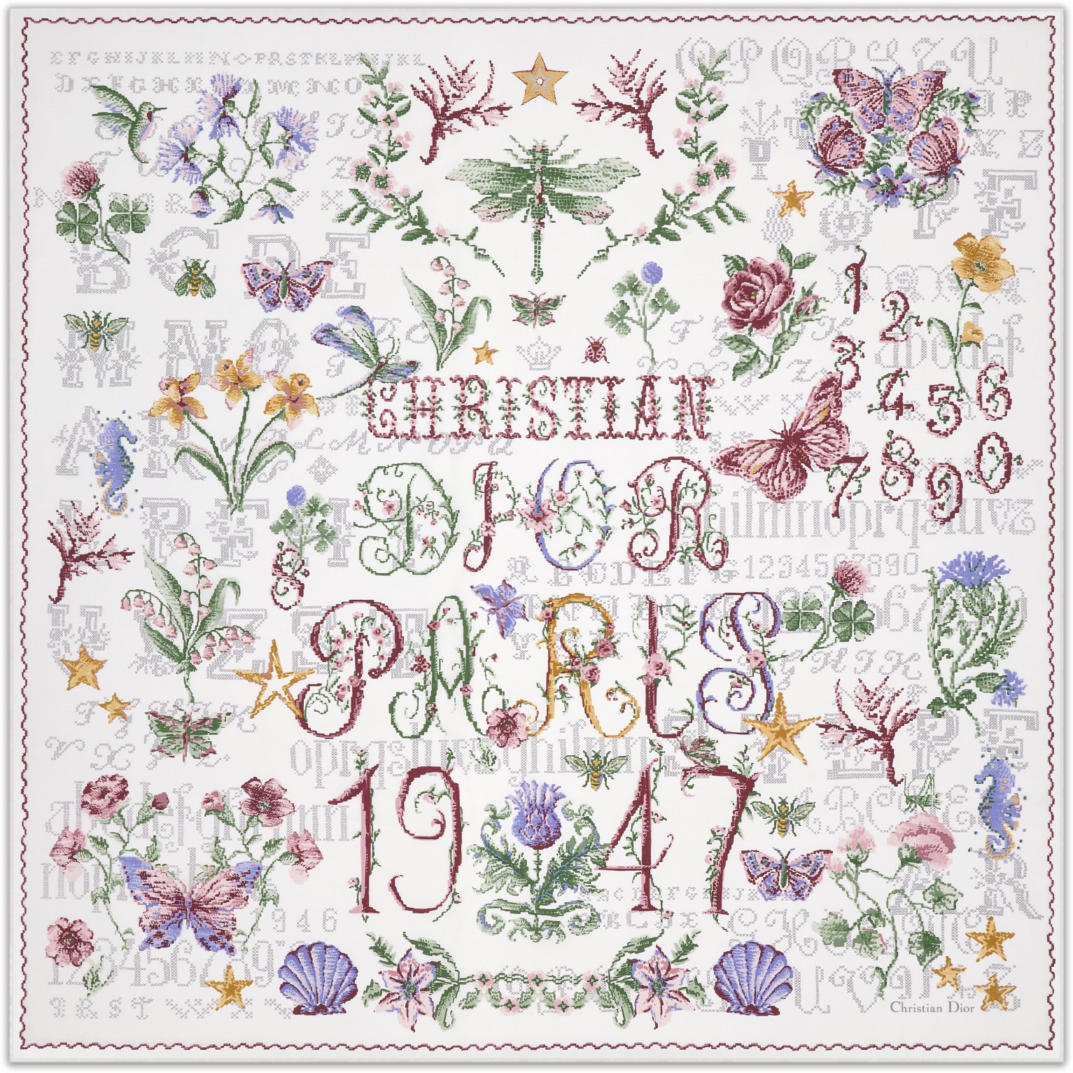 Christian Dior 1947 90 Square Scarf Front view Front view