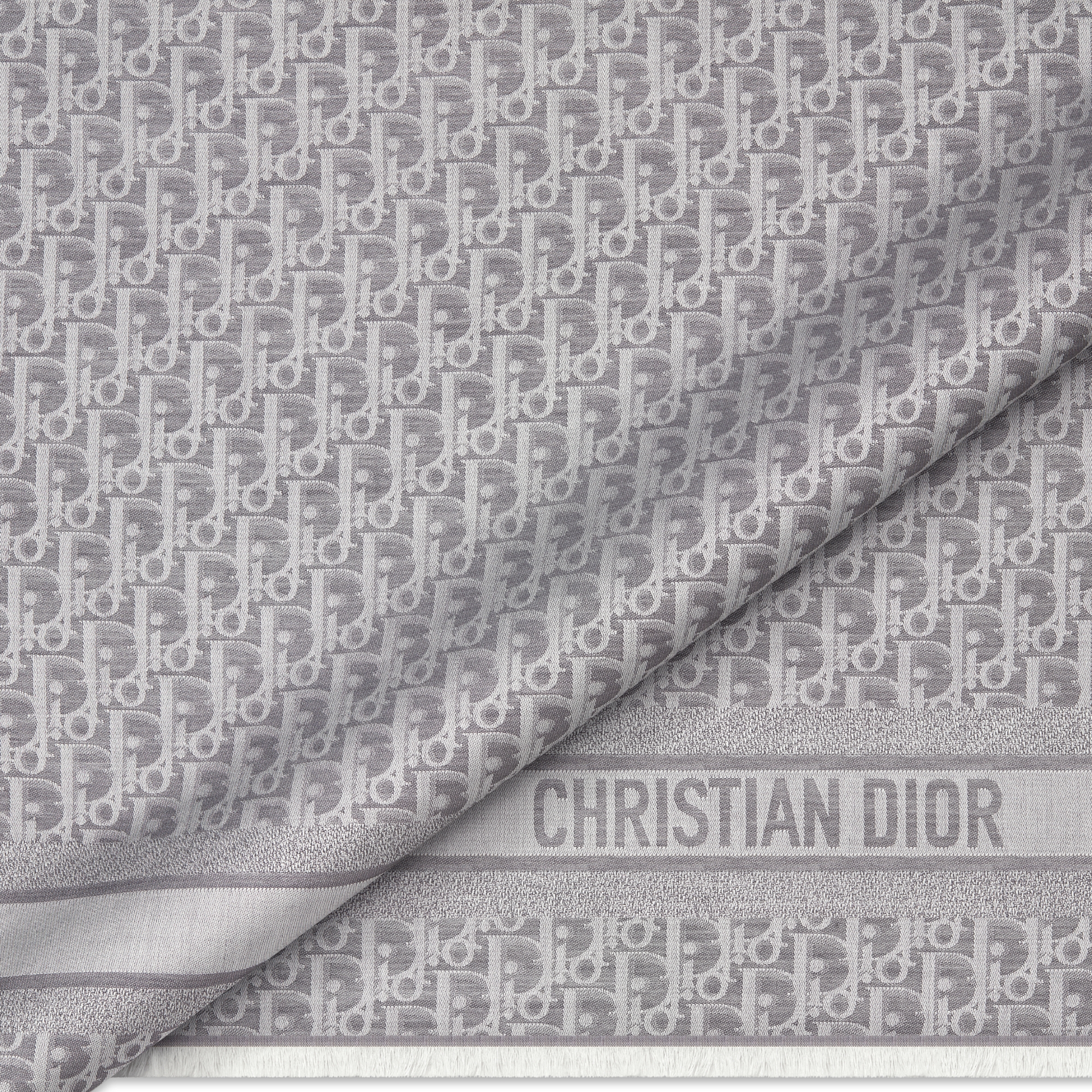 Dior Oblique 披肩 灰色絲綢、羊毛和喀什米爾羊絨 E09