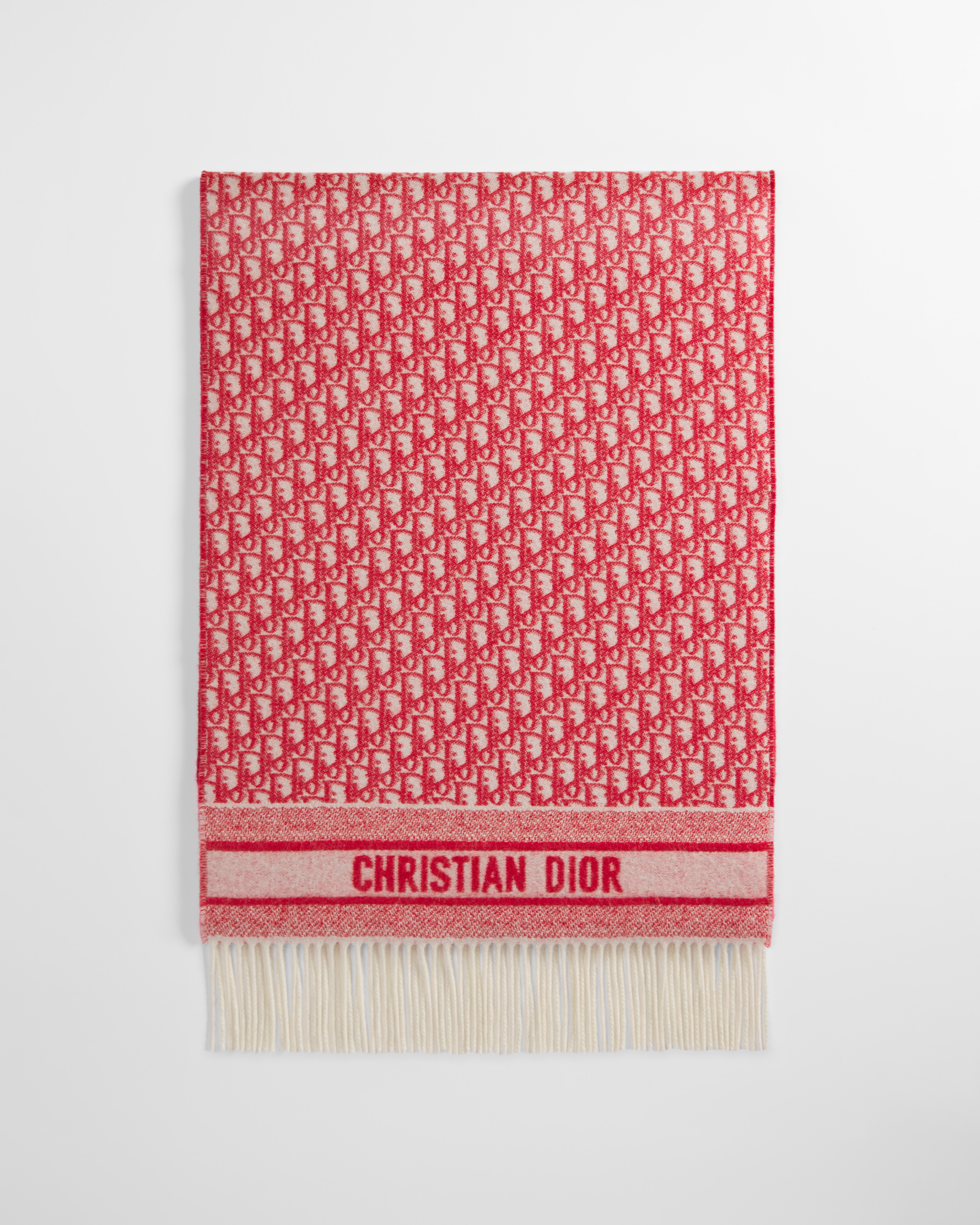 Dior 印花围巾 红色山羊绒混纺面料和红色金属光泽线 Oblique 印花 E01