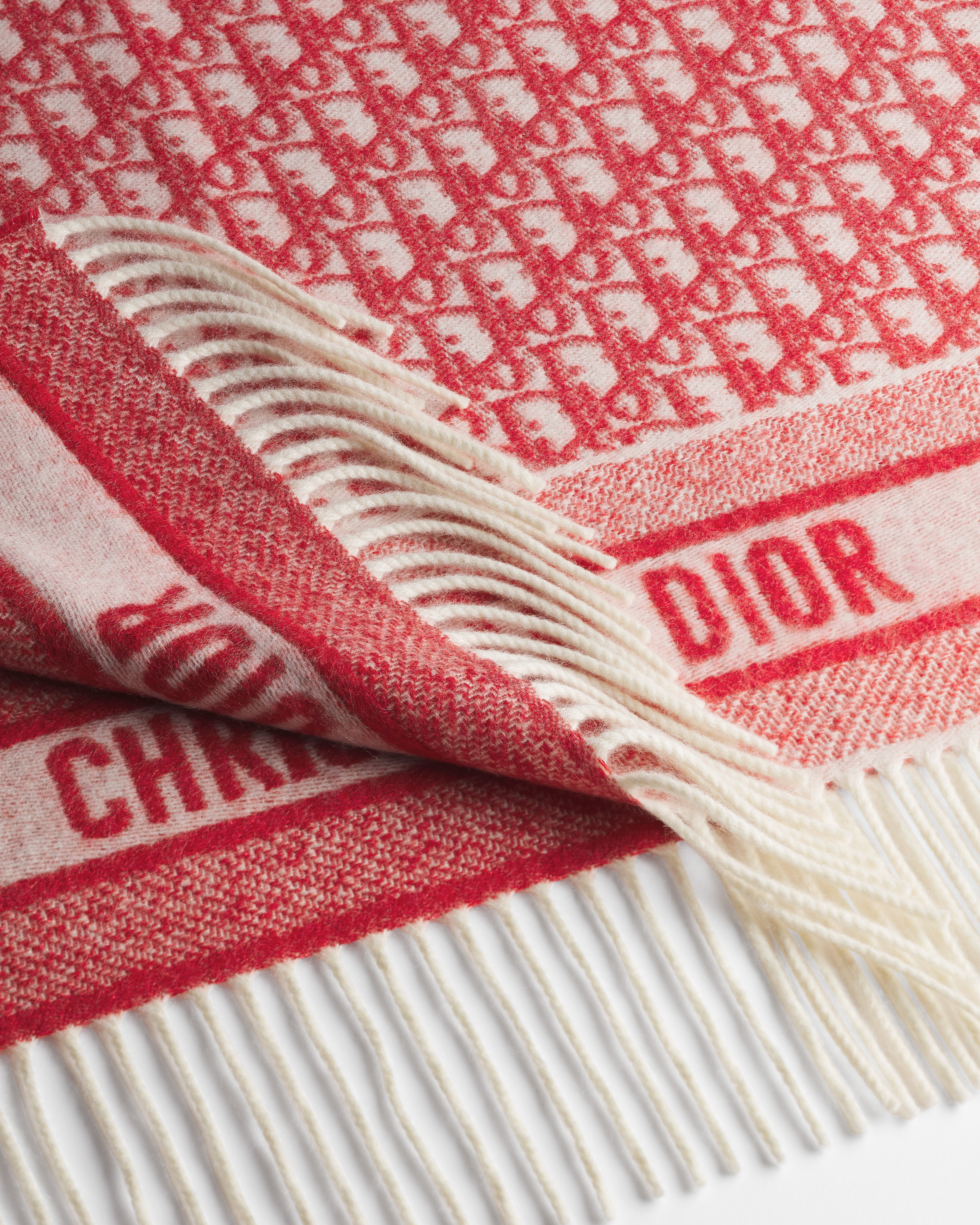 Dior Oblique Scarf Red Cashmere Blend and Red Metallic Thread E09