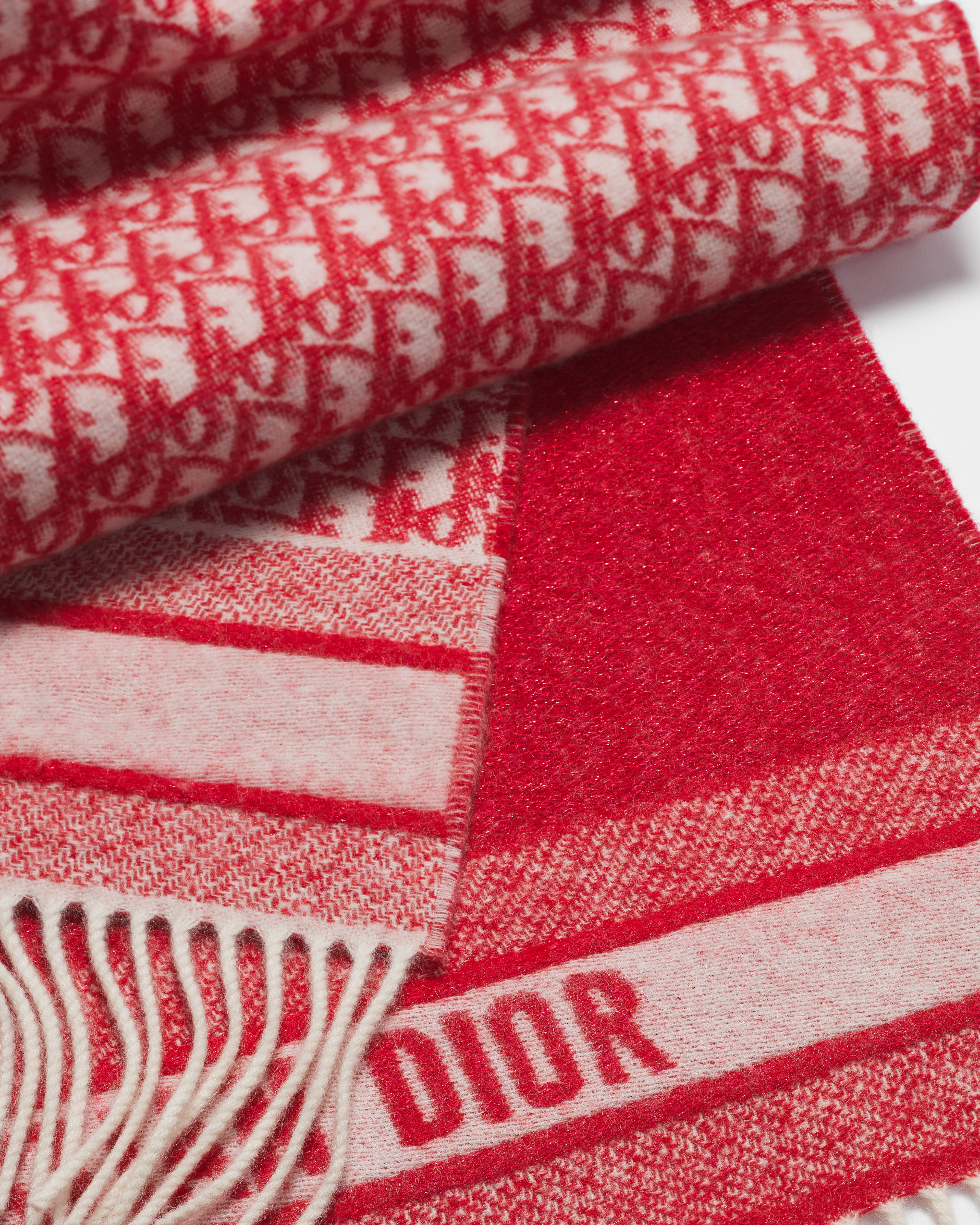 Dior Oblique Scarf Red Cashmere Blend and Red Metallic Thread E10
