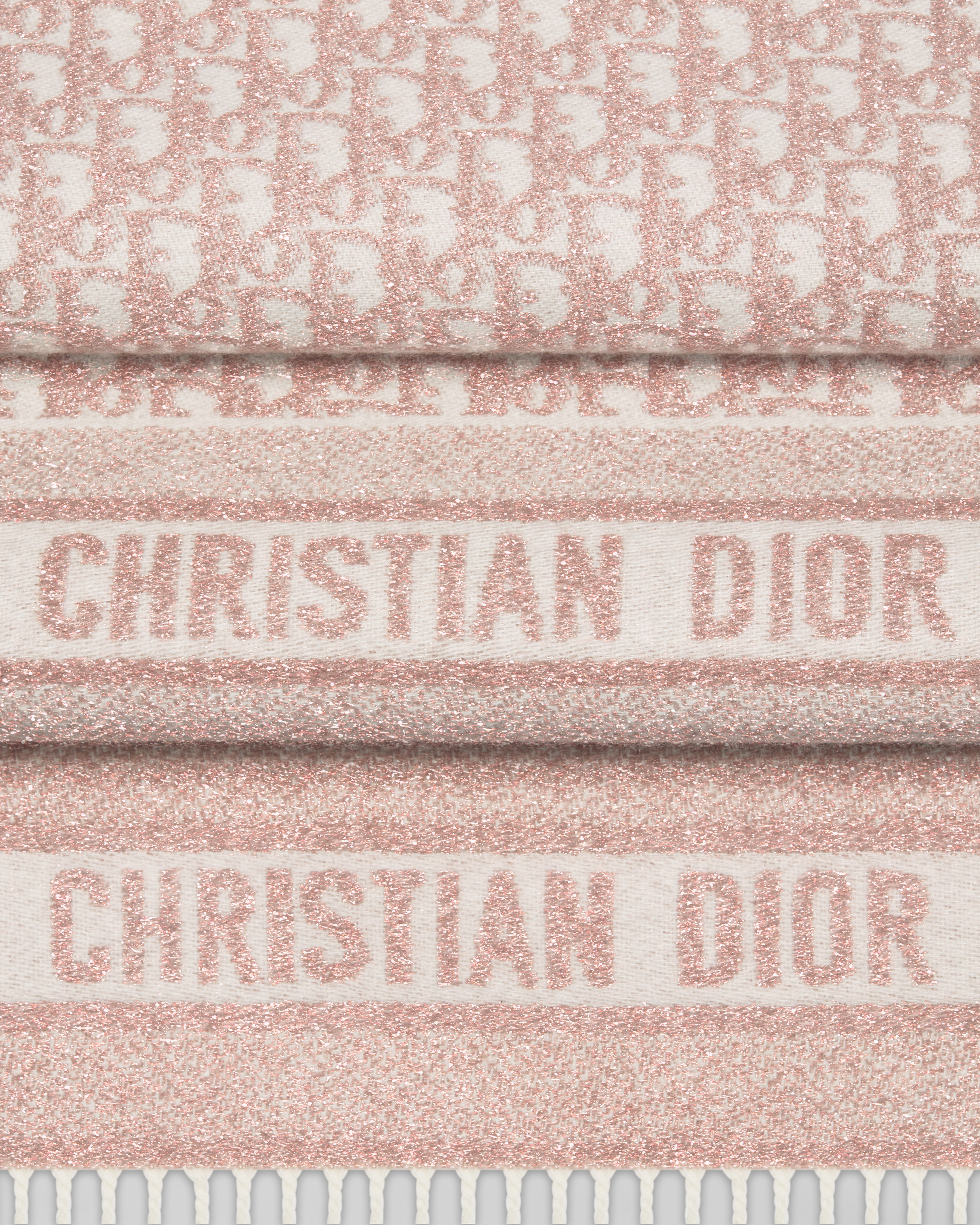 Dior Oblique Scarf Rose des Vents Pink Cashmere Blend and Metallic Thread E09