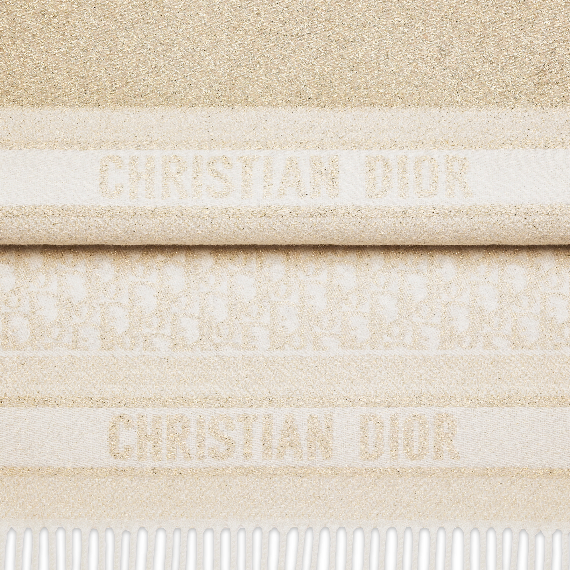 Echarpe Dior Oblique Mescla de cashmere cru e fio metálico dourado E09