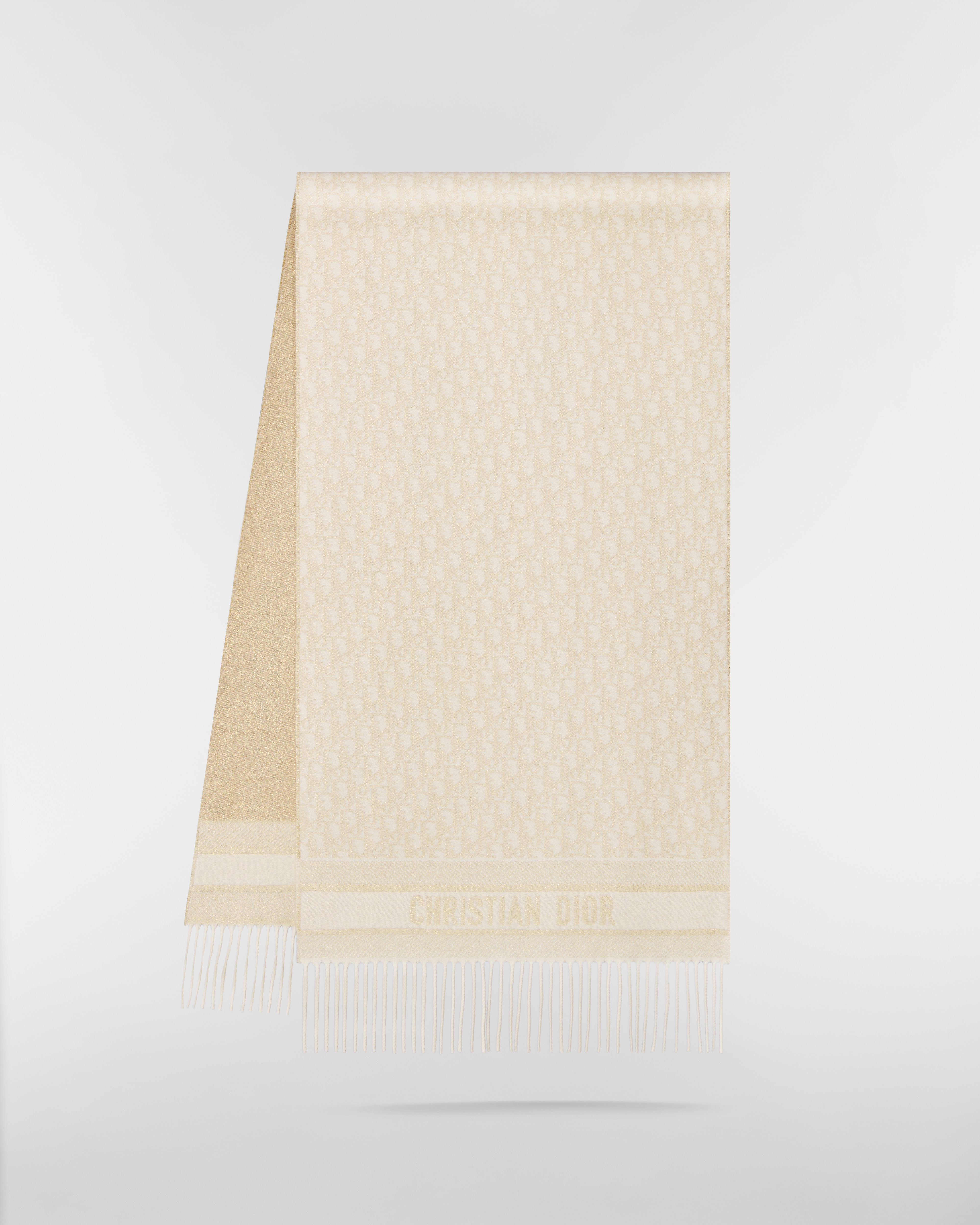 Dior Oblique Scarf Ecru Cashmere Blend and Gold-Tone Metallic Thread E03