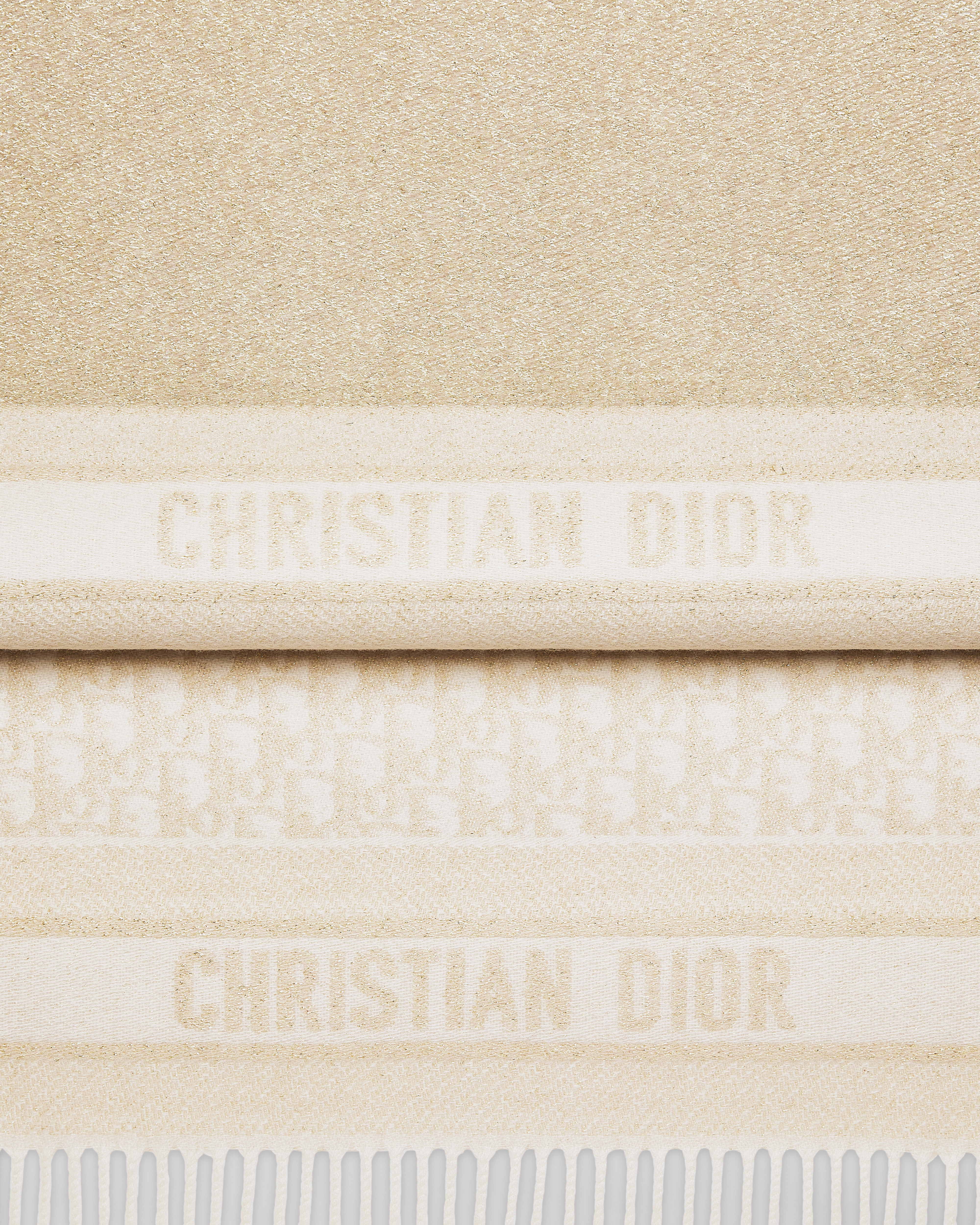 Dior Oblique Scarf Ecru Cashmere Blend and Gold-Tone Metallic Thread E09