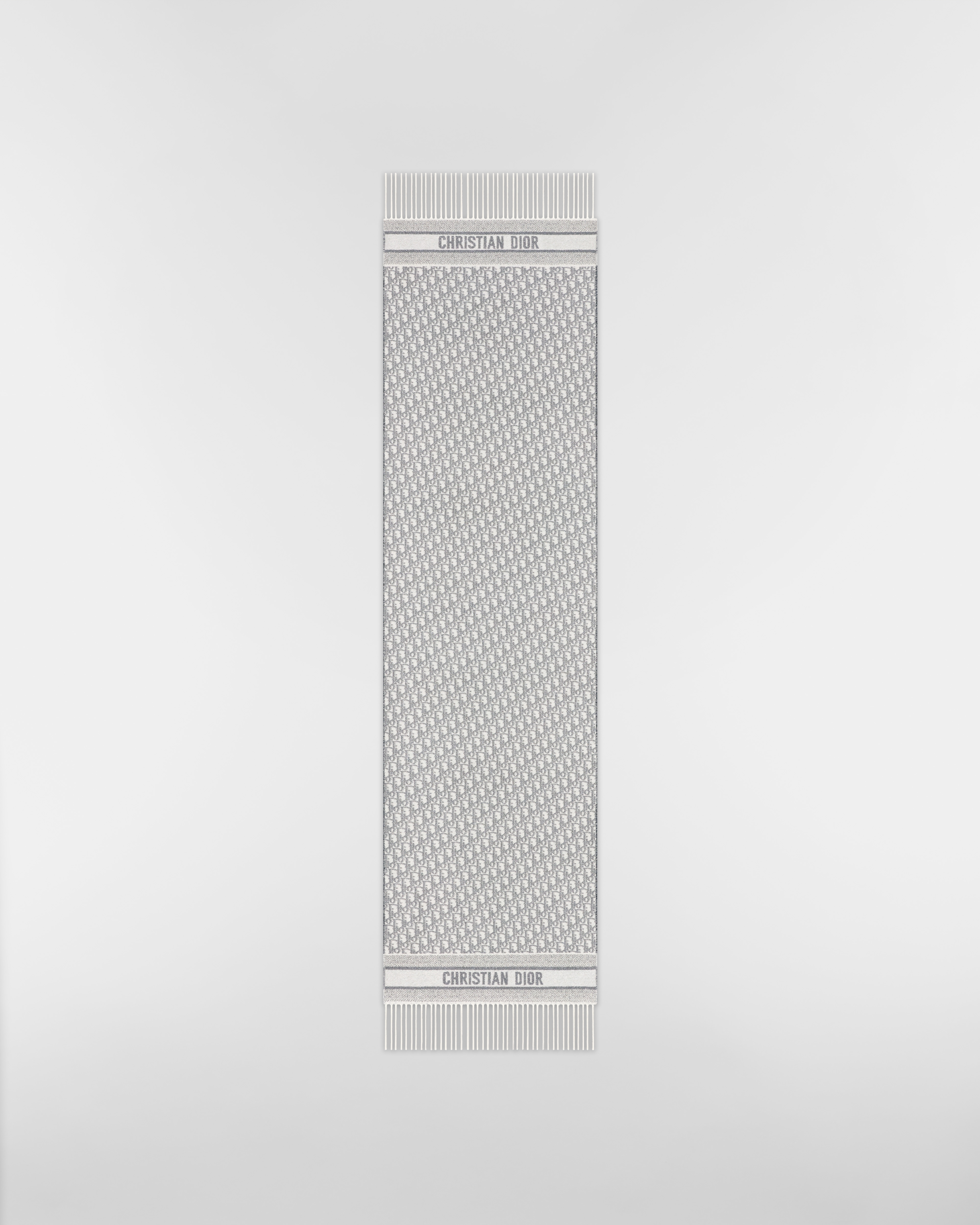 Dior Oblique Scarf White Cashmere Blend and Silver-Tone Metallic Thread E07