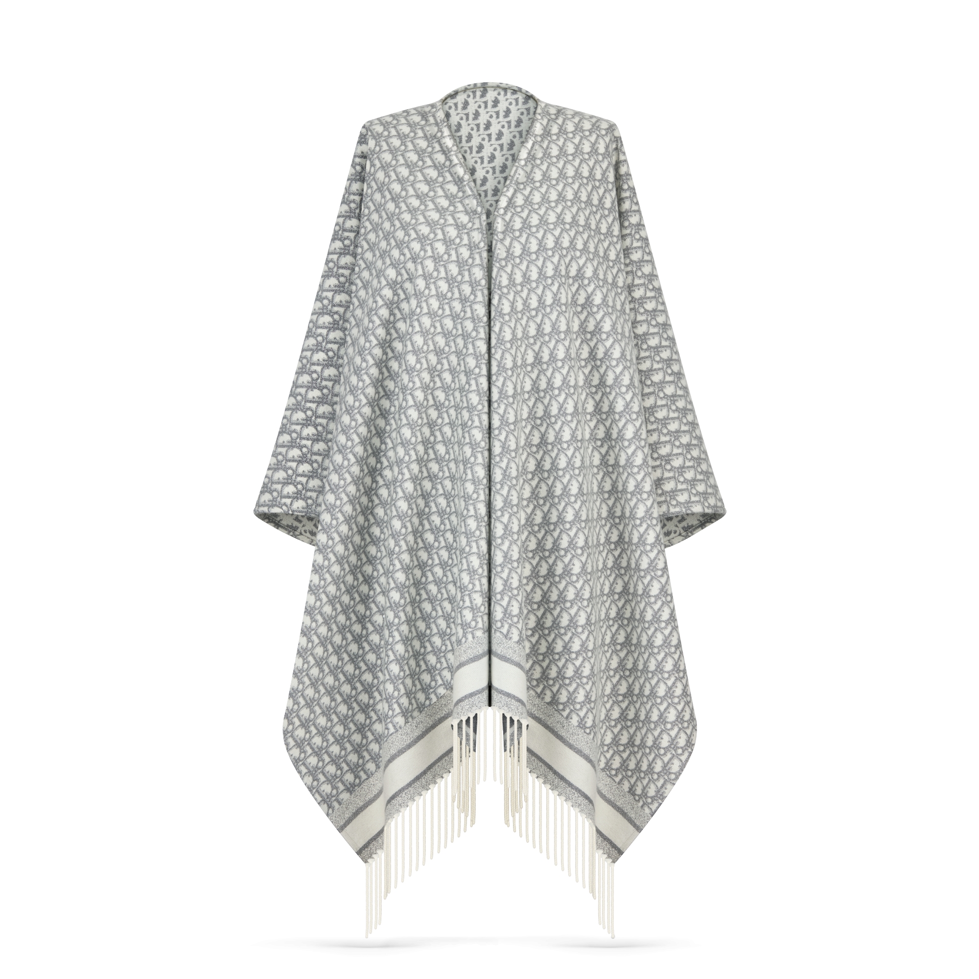 Poncho Dior Oblique Cachemire mélangé blanc et fils métallisés argentés E01