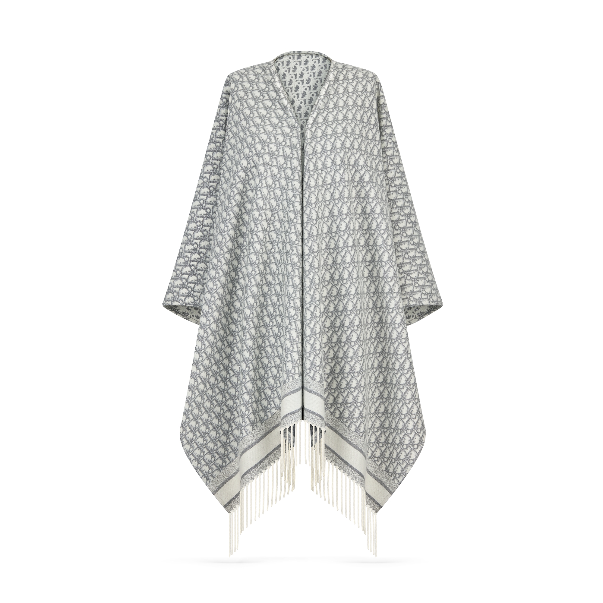 Poncho Dior Oblique Misto cachemire bianco con filo metallizzato color argento E01