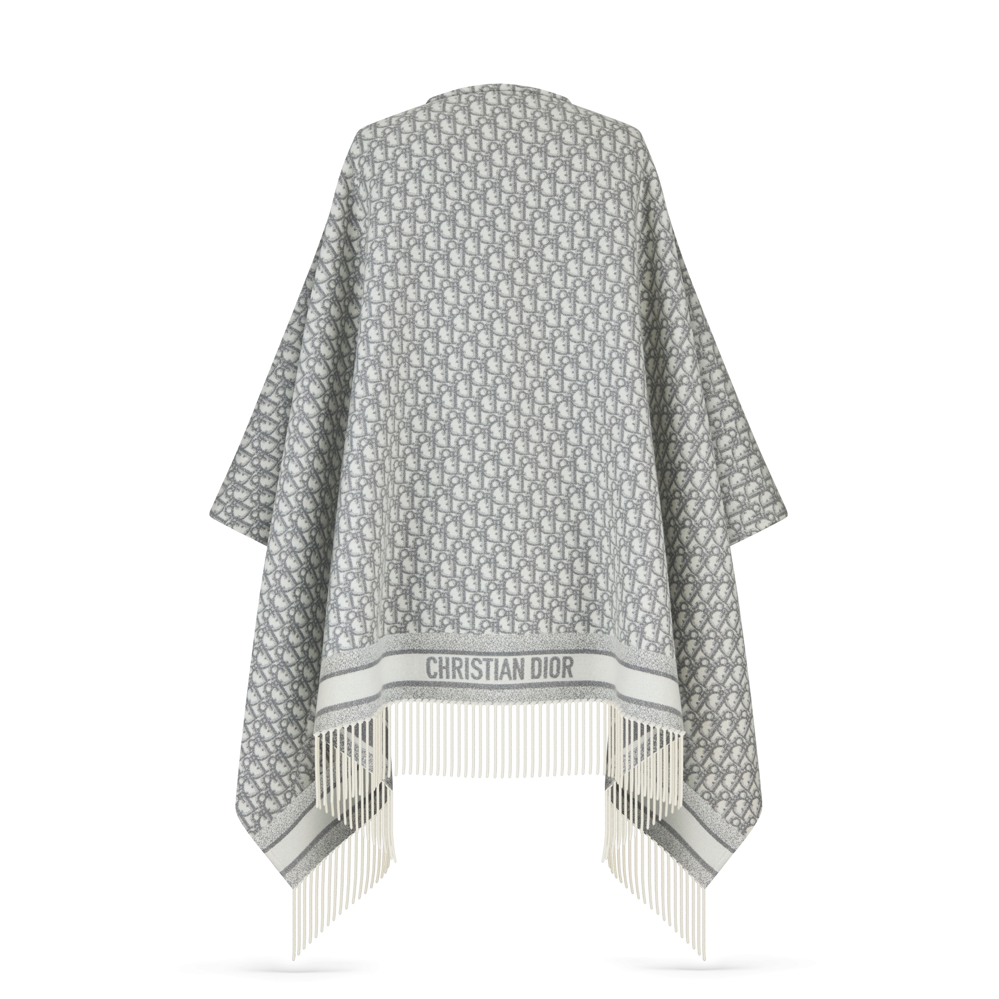 Poncho Dior Oblique Cachemire mélangé blanc et fils métallisés argentés E08
