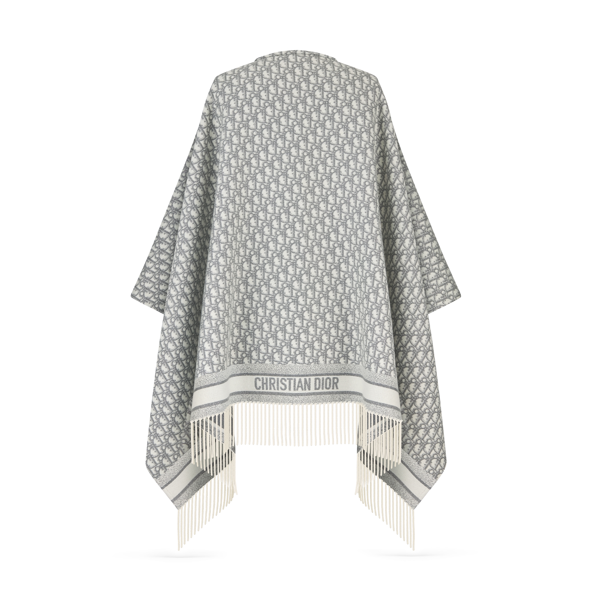 Poncho Dior Oblique Misto cachemire bianco con filo metallizzato color argento E08