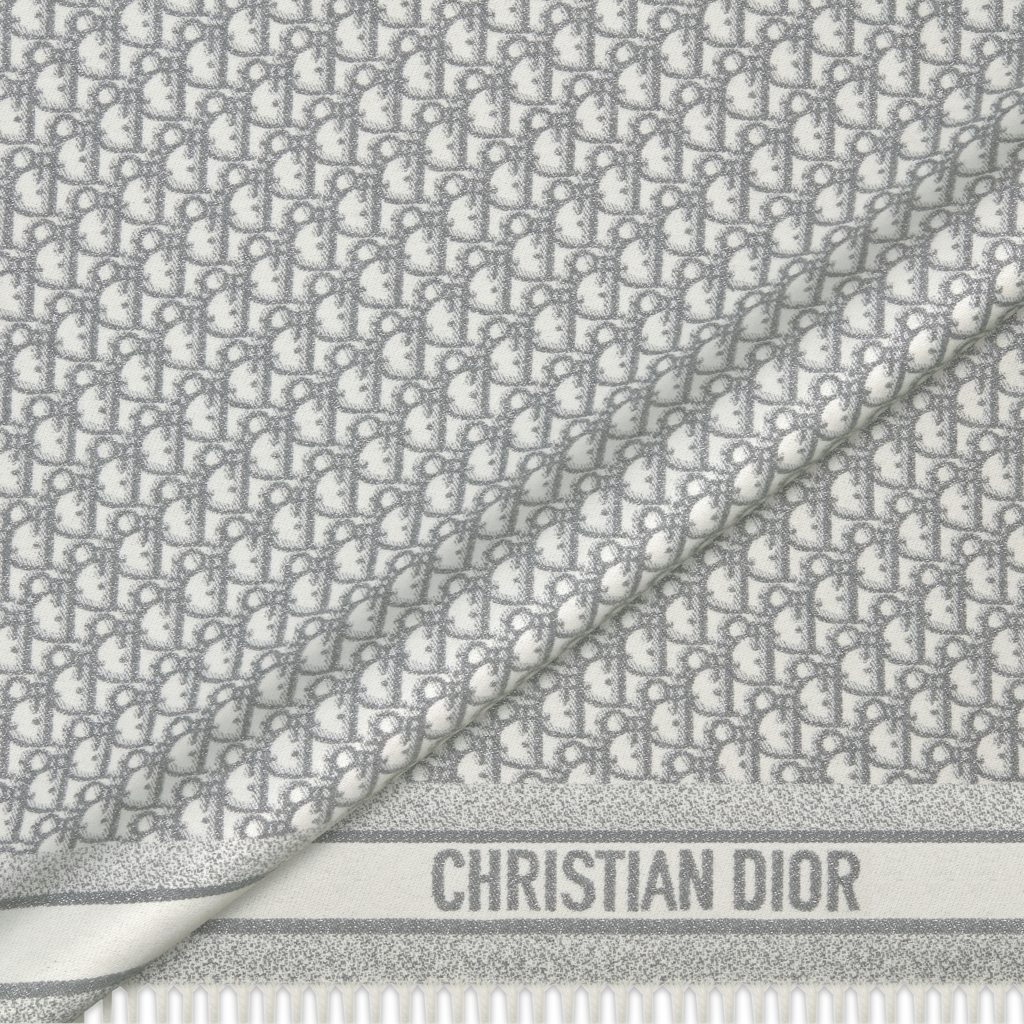 Poncho Dior Oblique Misto cachemire bianco con filo metallizzato color argento E09