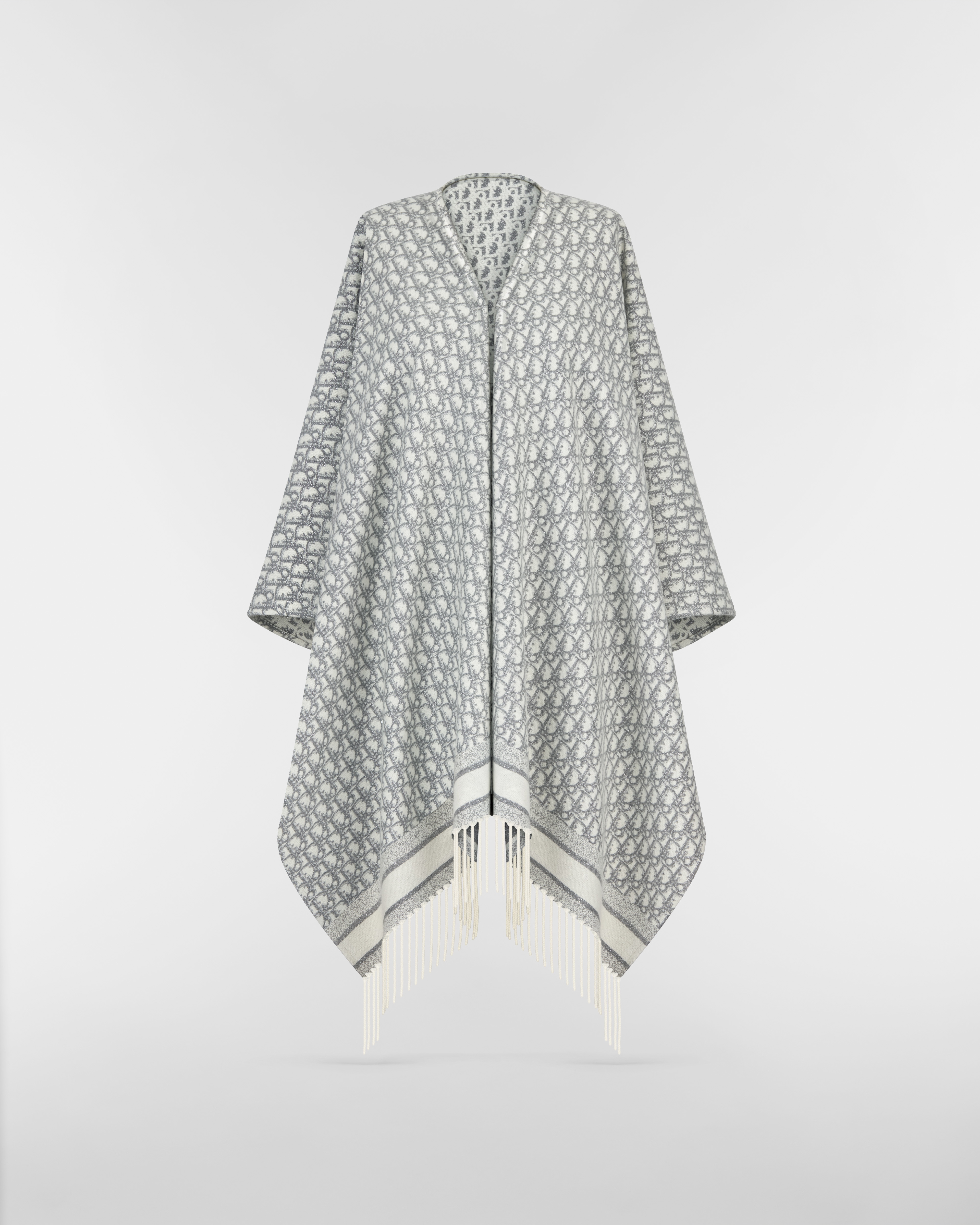 Dior Oblique 斗篷 白色喀什米爾羊絨混紡和銀色調金屬線 E01