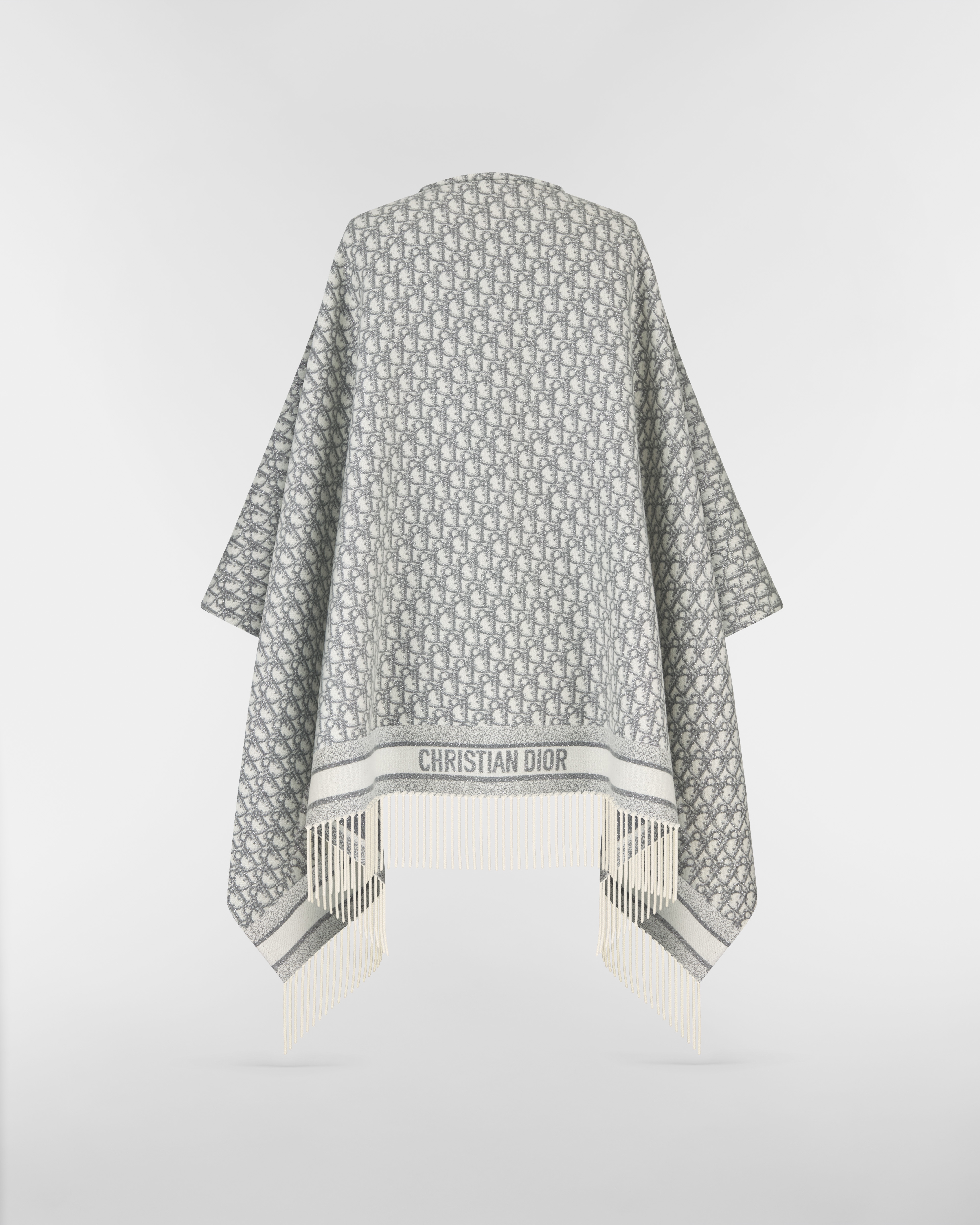 Dior Oblique 斗篷 白色喀什米爾羊絨混紡和銀色調金屬線 E08