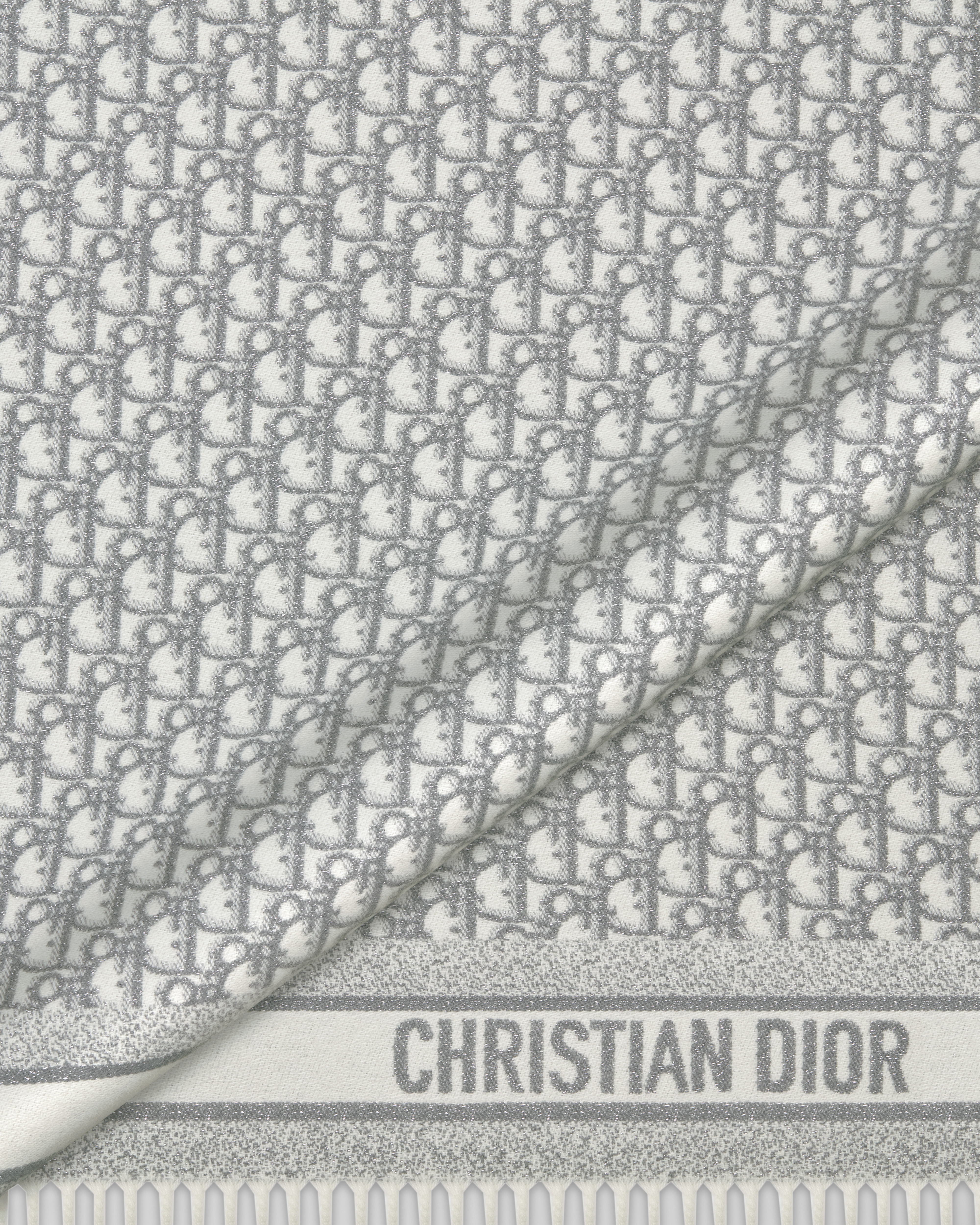 Dior Oblique 斗篷 白色喀什米爾羊絨混紡和銀色調金屬線 E09