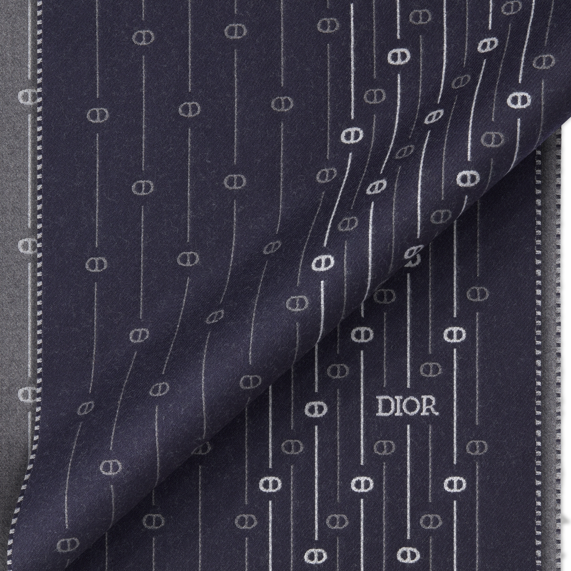 CD Icon Striped Scarf Deep Blue Wool E09