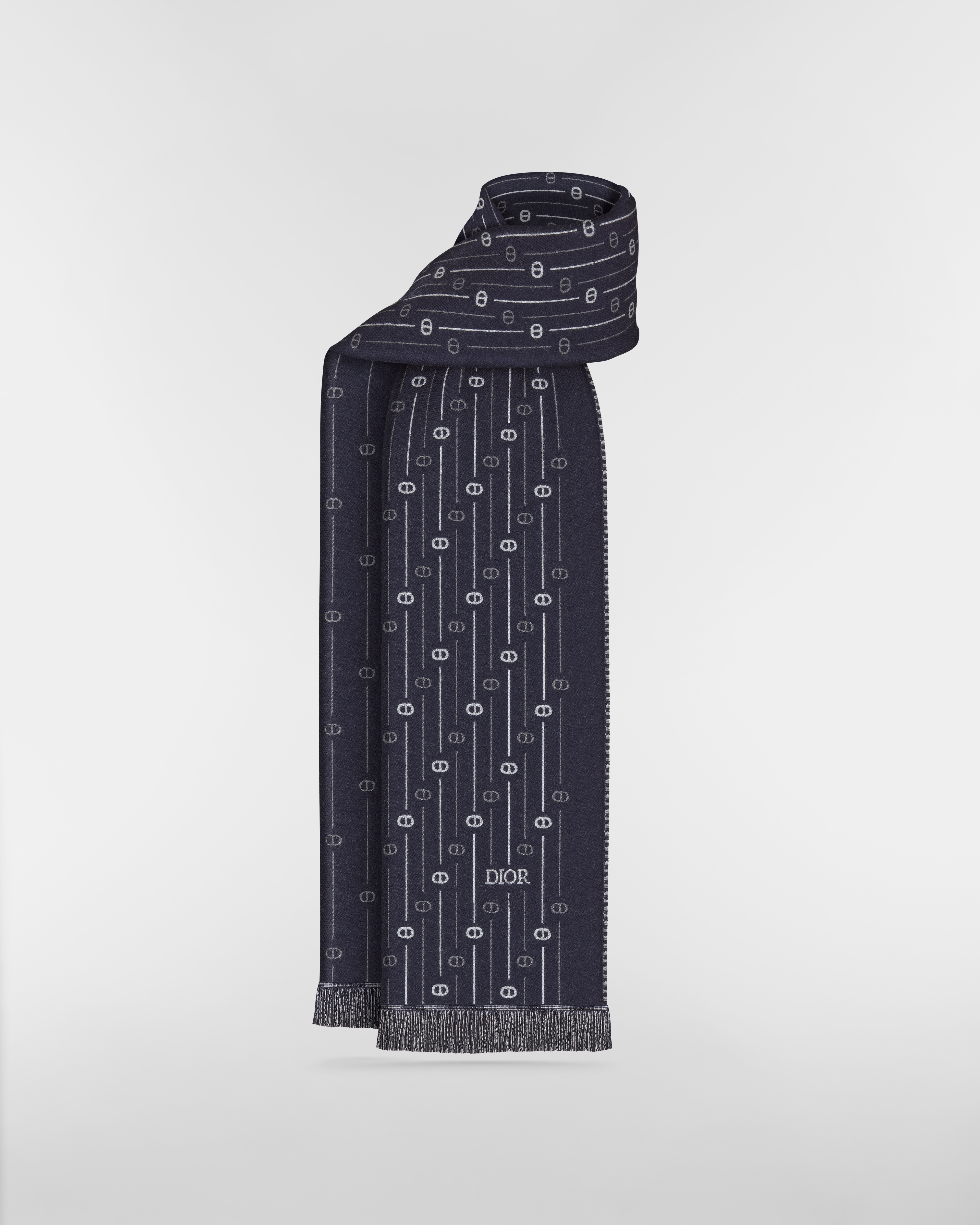 CD Icon Striped Scarf Deep Blue Wool E01