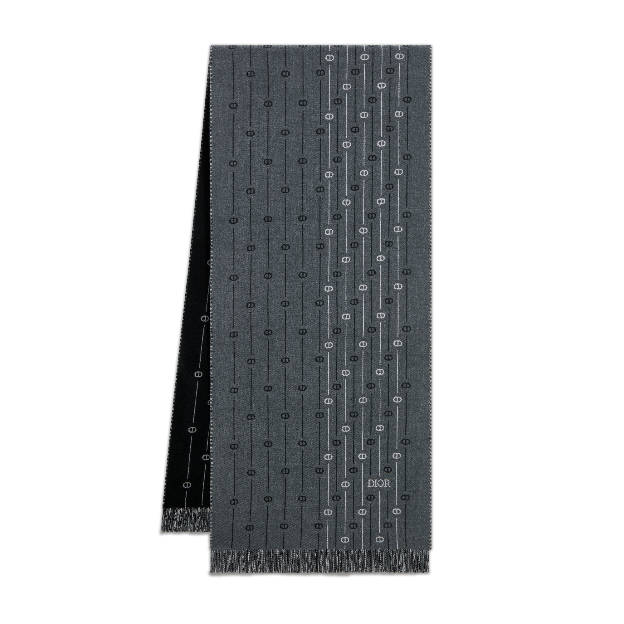 CD Icon Striped Scarf Anthracite Gray Wool E03