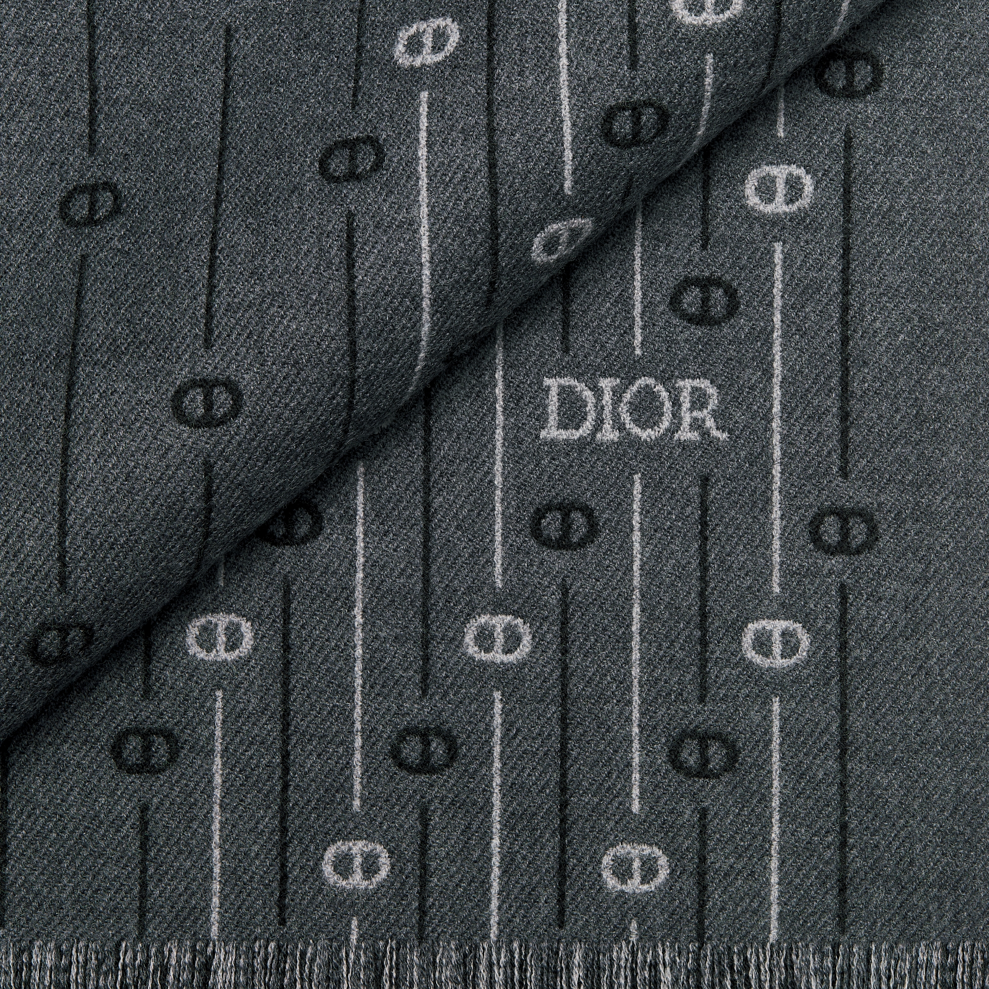 CD Icon Striped Scarf Anthracite Gray Wool E09