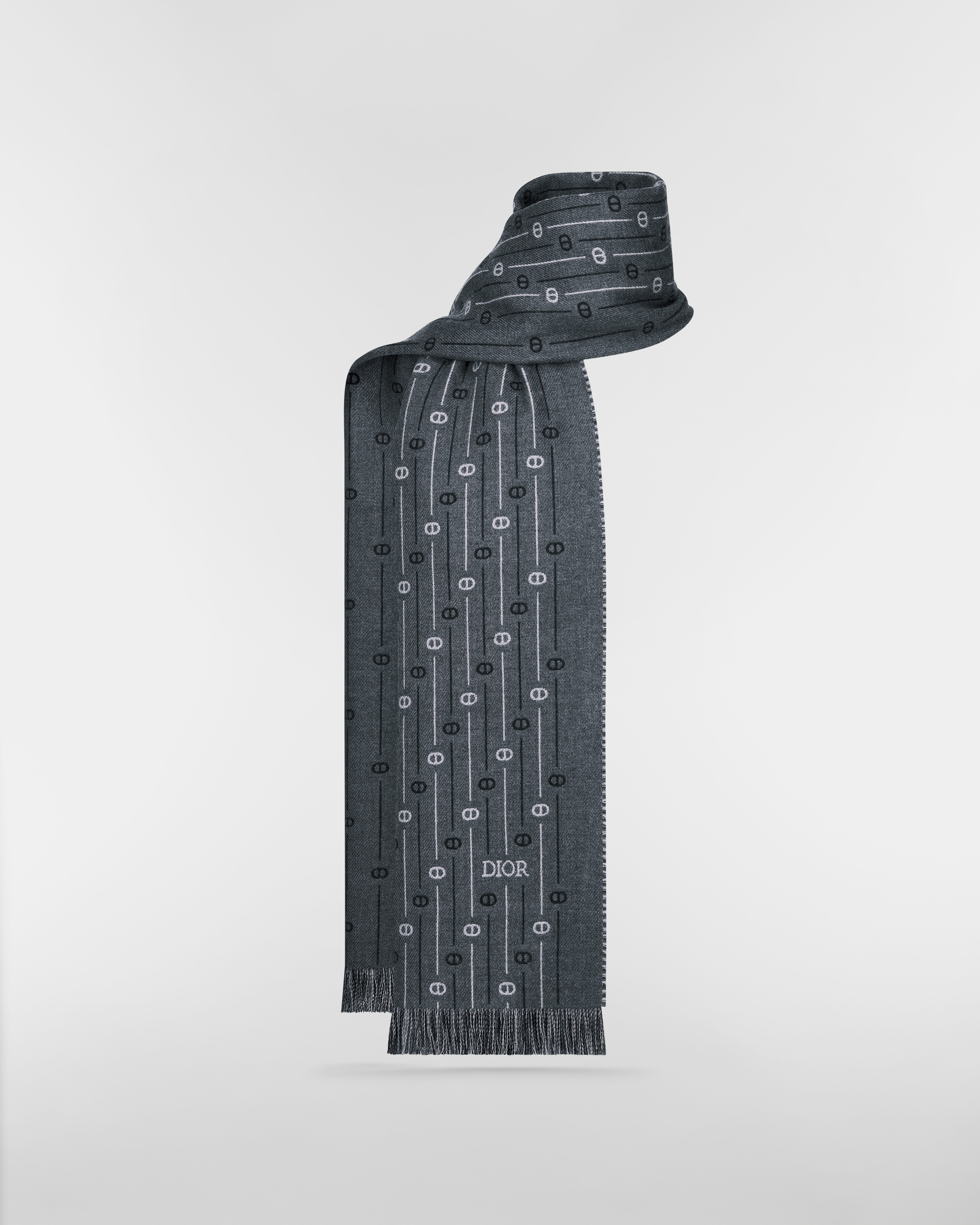 CD Icon Striped Scarf Anthracite Gray Wool E01