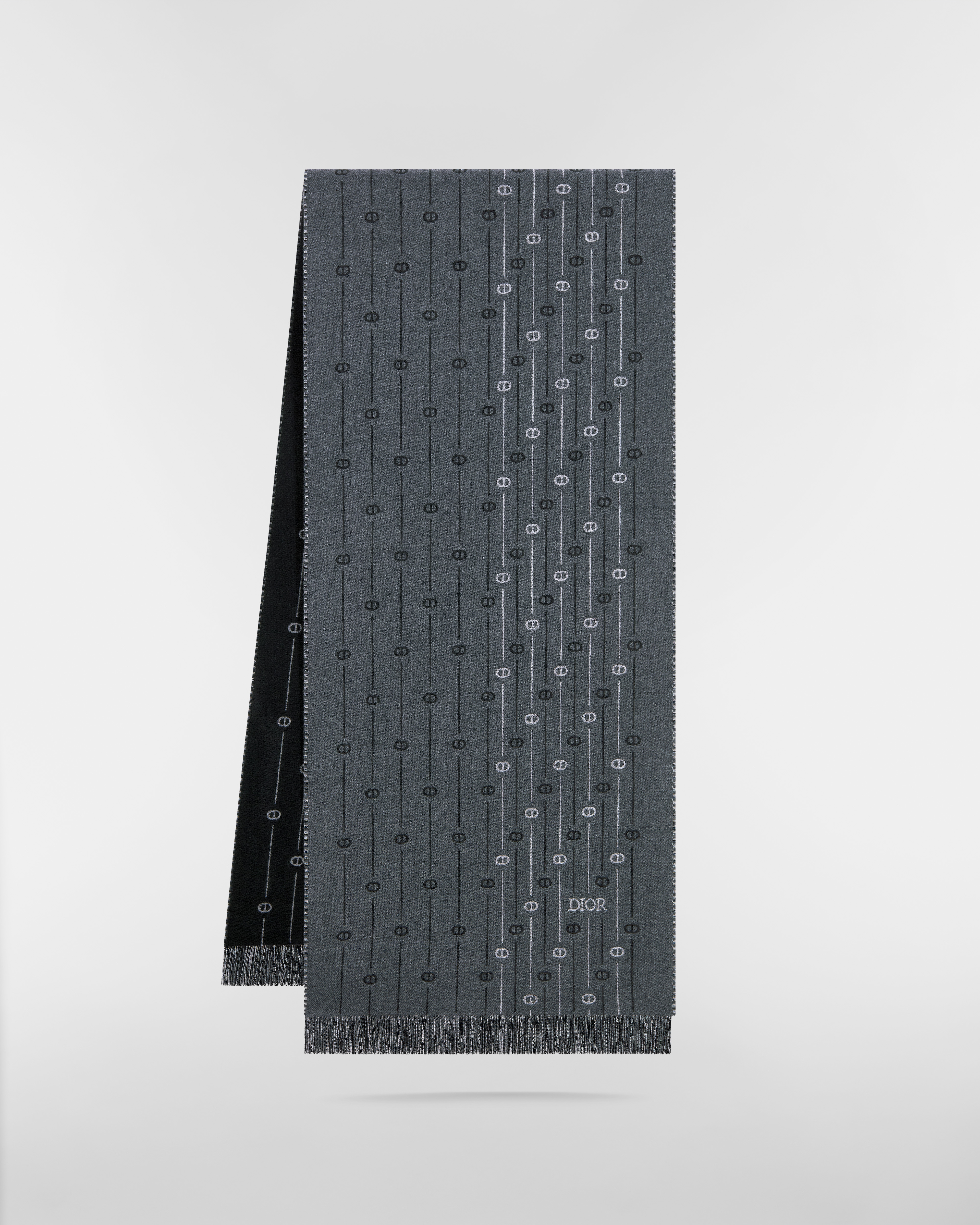 CD Icon Striped Scarf Anthracite Gray Wool E03