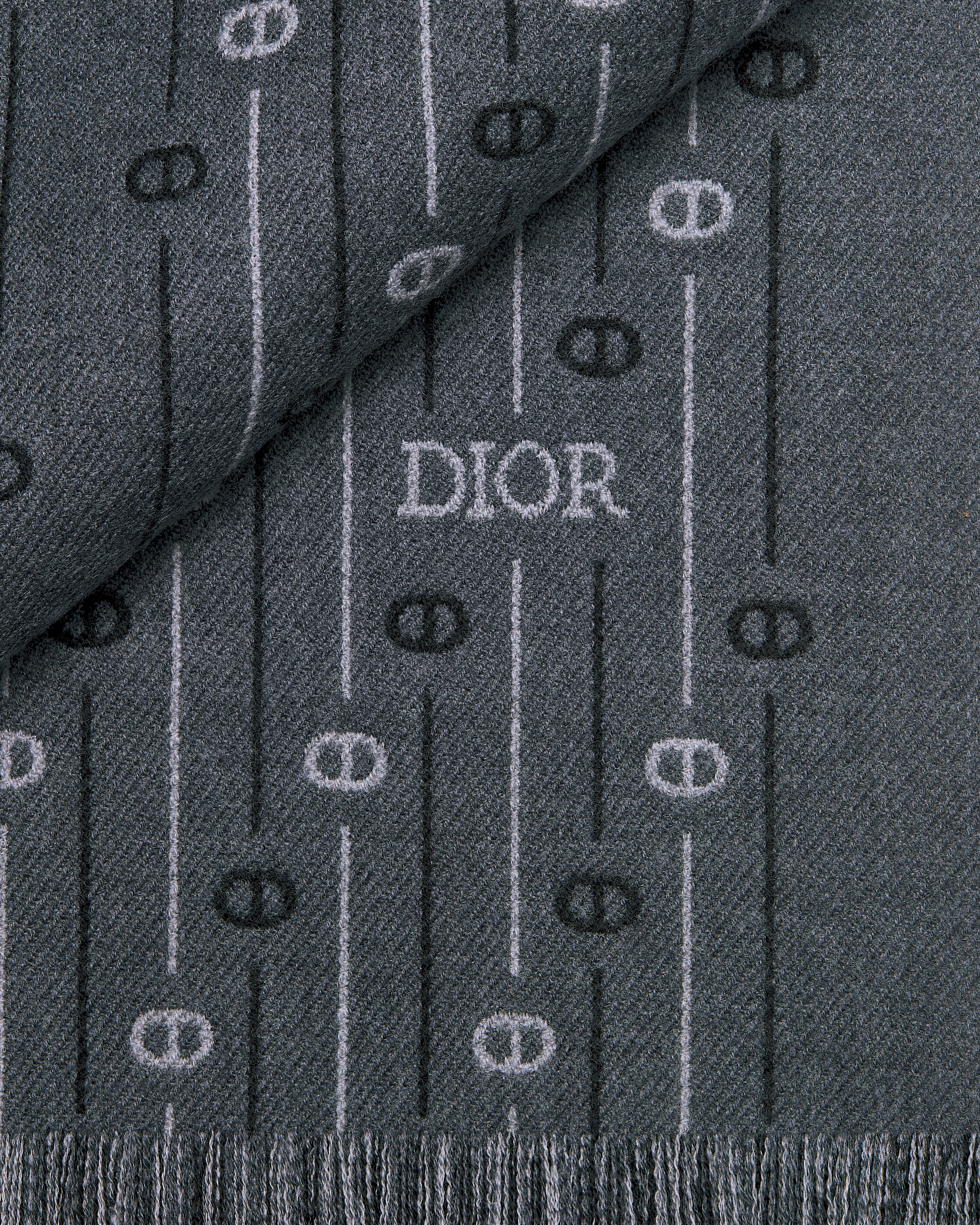 CD Icon Striped Scarf Anthracite Gray Wool E09
