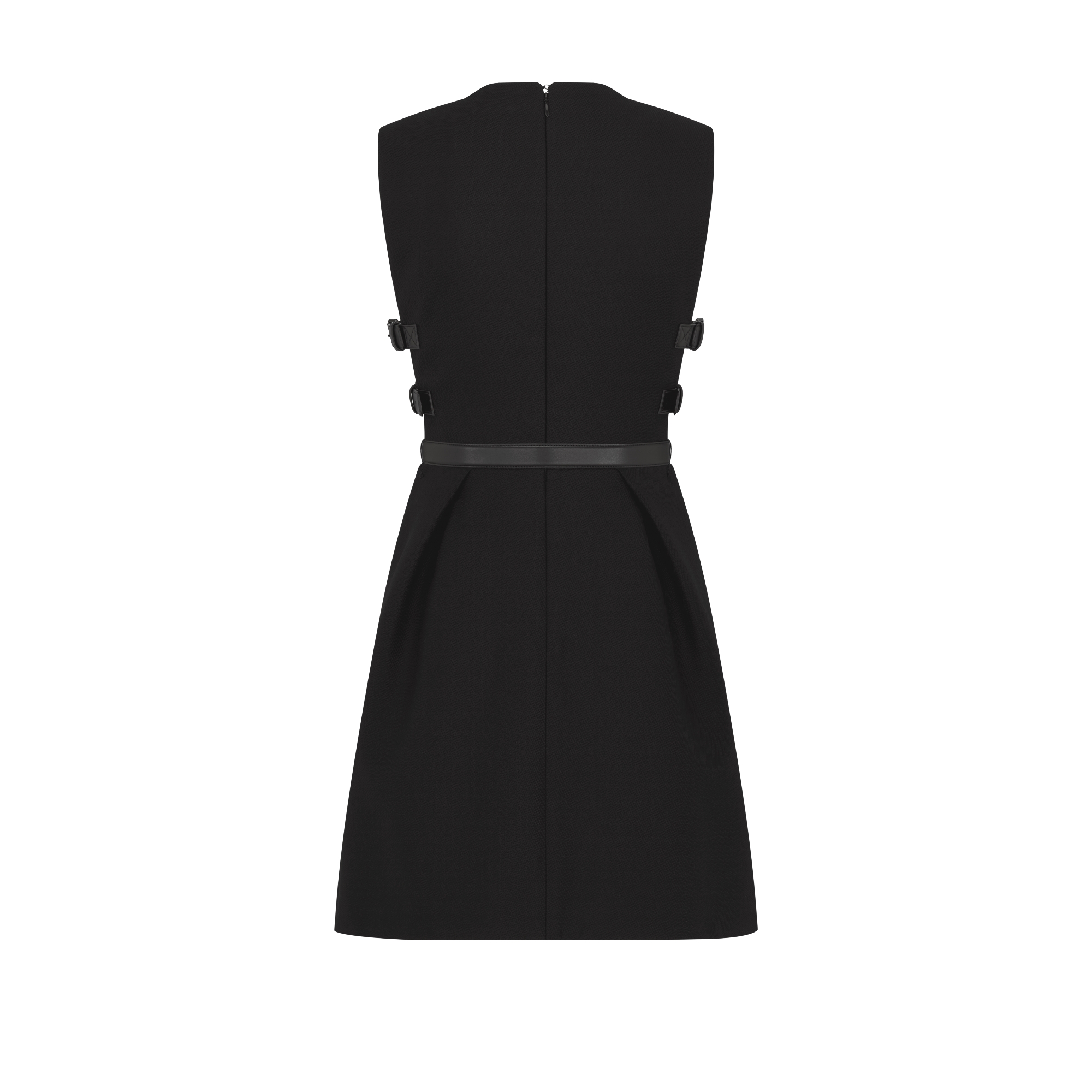 ベルト付き ショートドレス バージンウール & シルク グレインドプードル E08