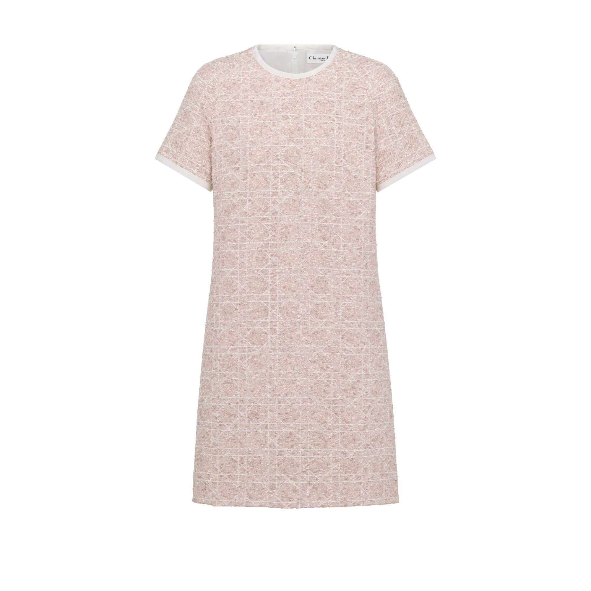Robe courte Macrocannage Tweed de coton mélangé rose pêche E01