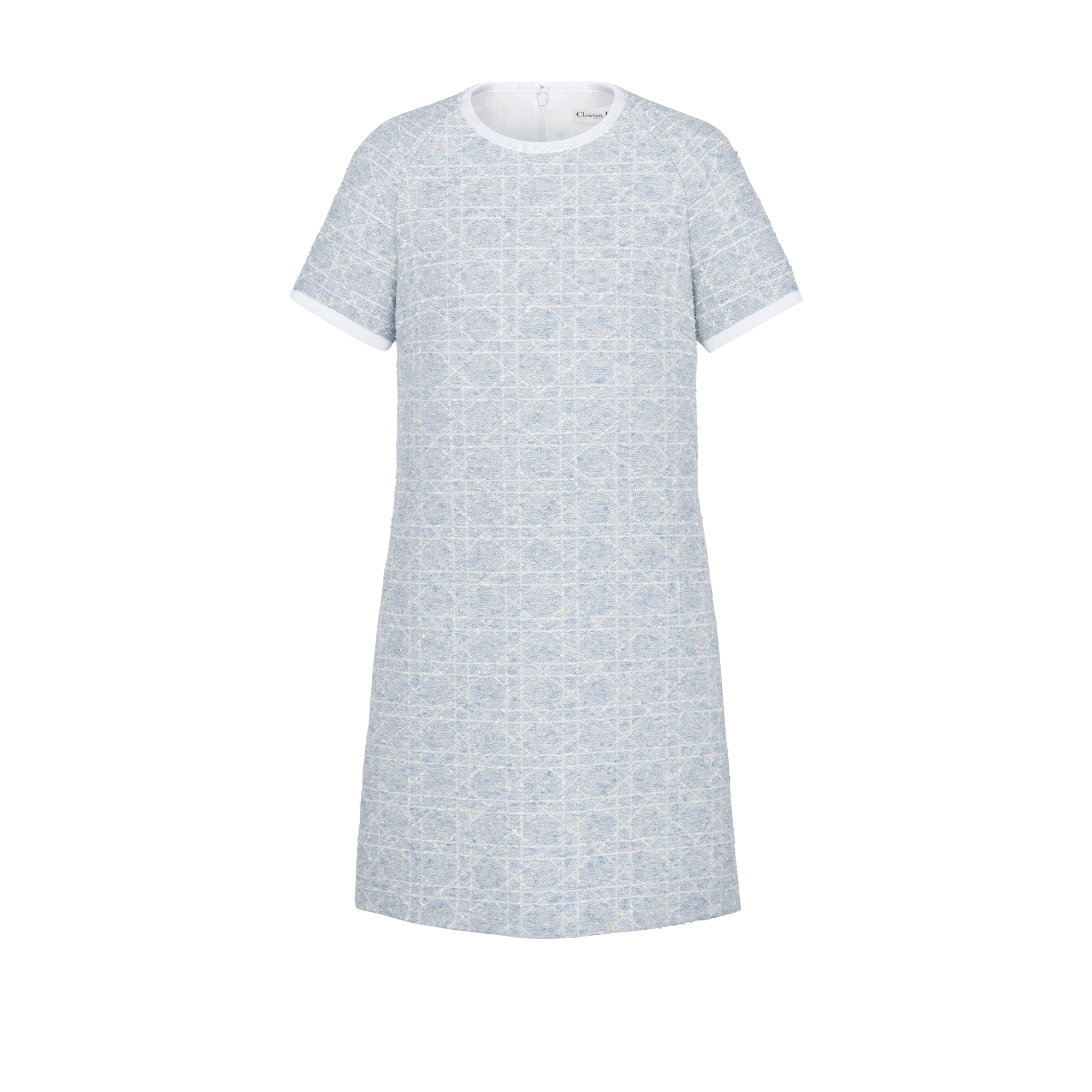 Short Macrocannage Dress Sky Blue Cotton-Blend Tweed E01