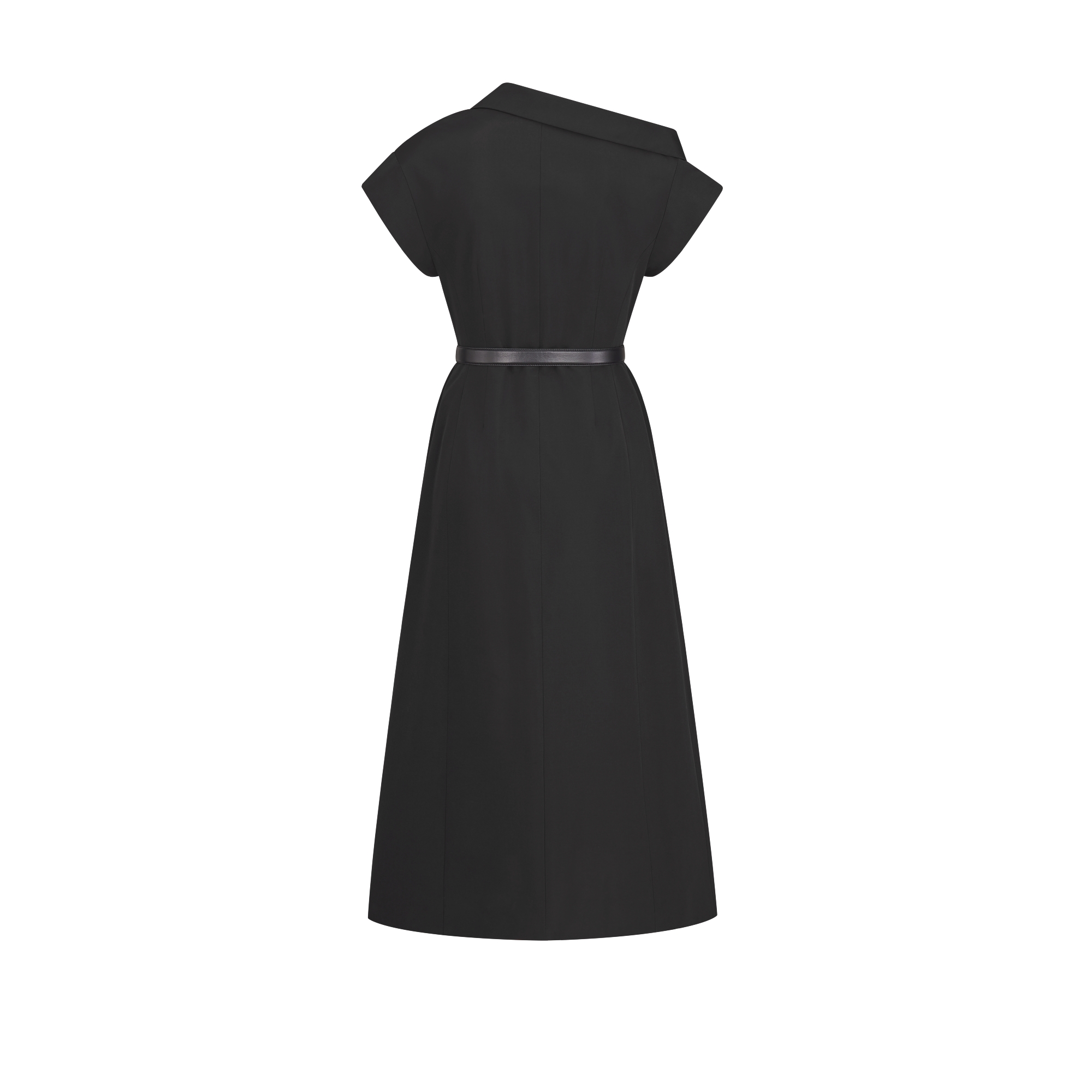 Mid-Length Asymmetric Dress Black Silk and Cotton Faille E08