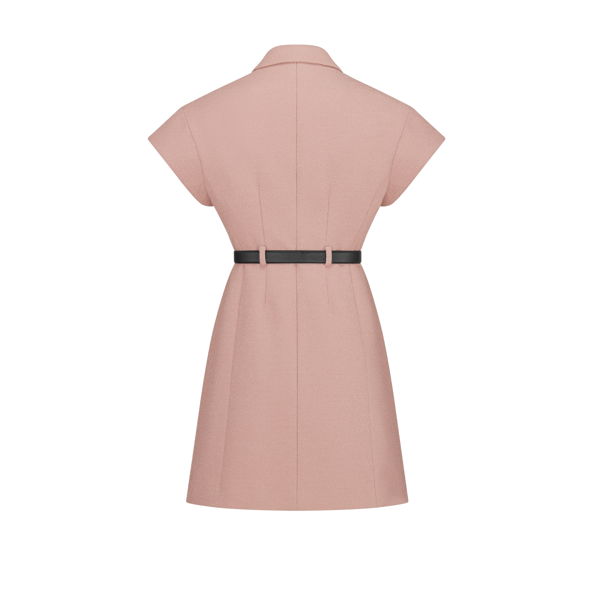 Short Belted Dress Peach Blossom Pink Virgin Wool-Cotton-Blend Bouclé E08