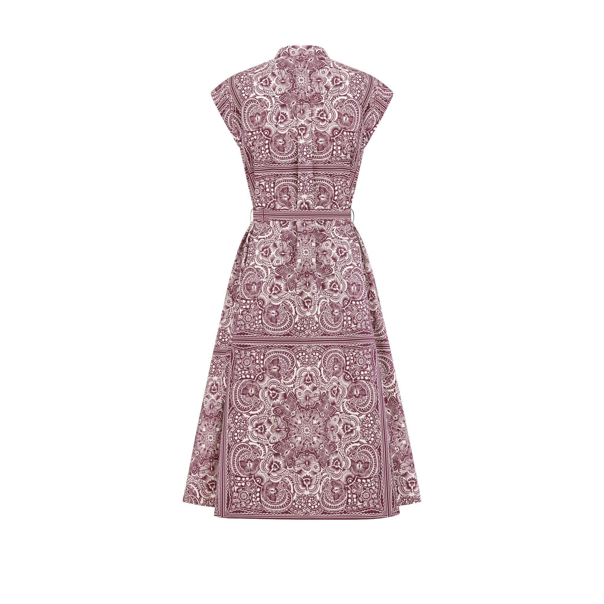 Mid-Length Belted Shirtdress Plum and White Cotton and Silk Poplin with ...