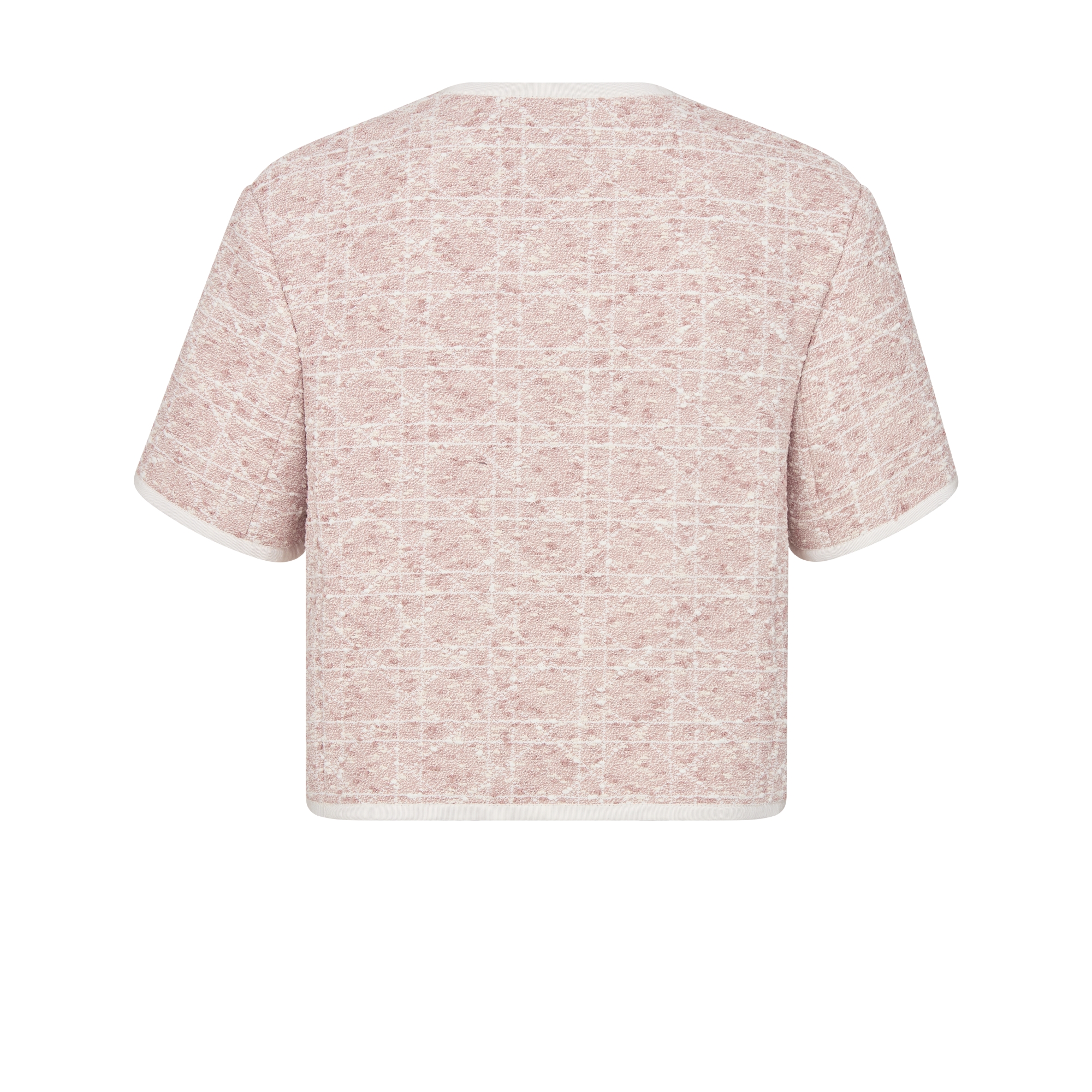 เสื้อแจ็กเก็ตแขนสั้นลาย Macrocannage ผ้าทวีดผสมฝ้ายสีชมพูพีชบลอสซัม E08