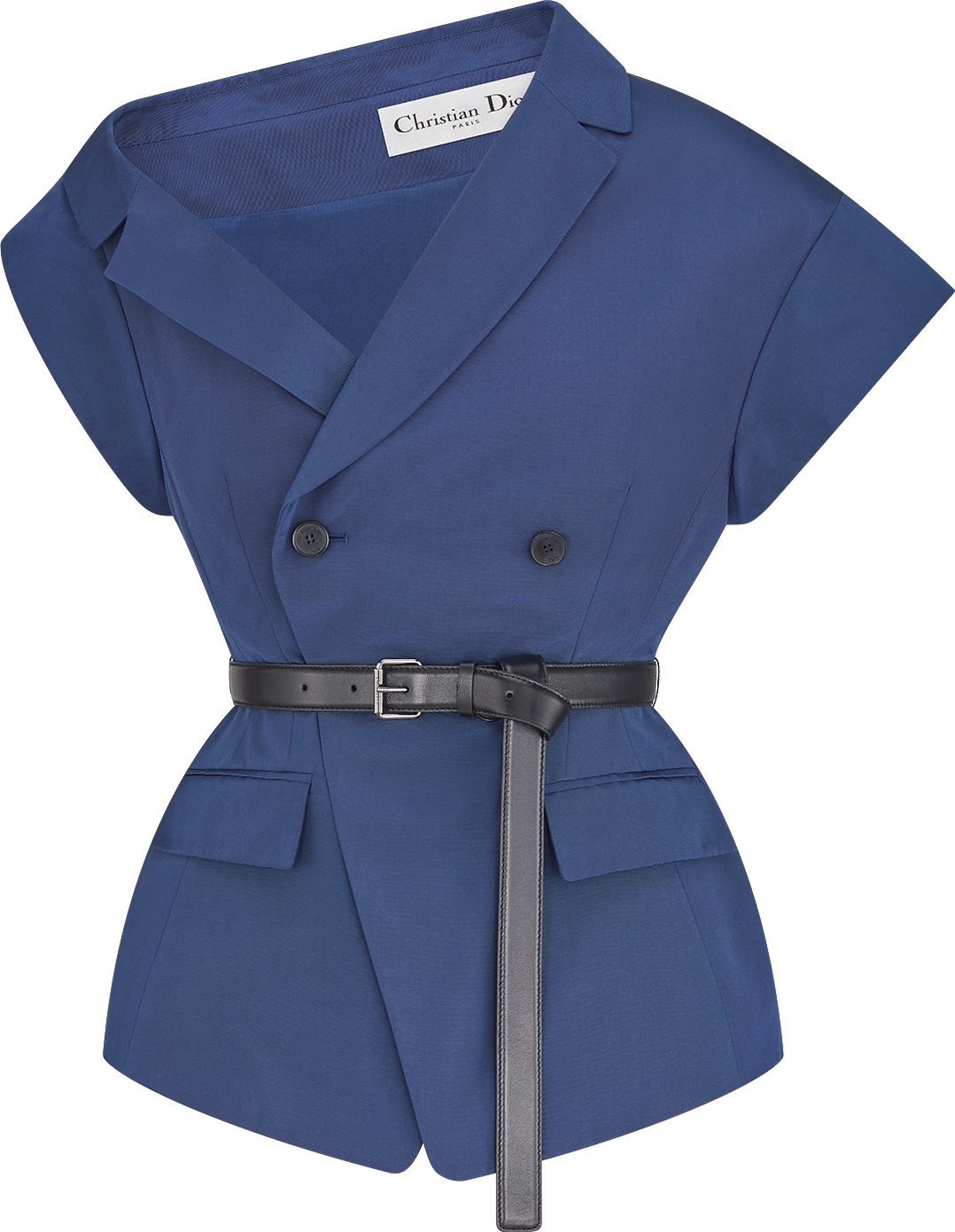 Asymmetric Short-Sleeved Jacket with Belt Front view