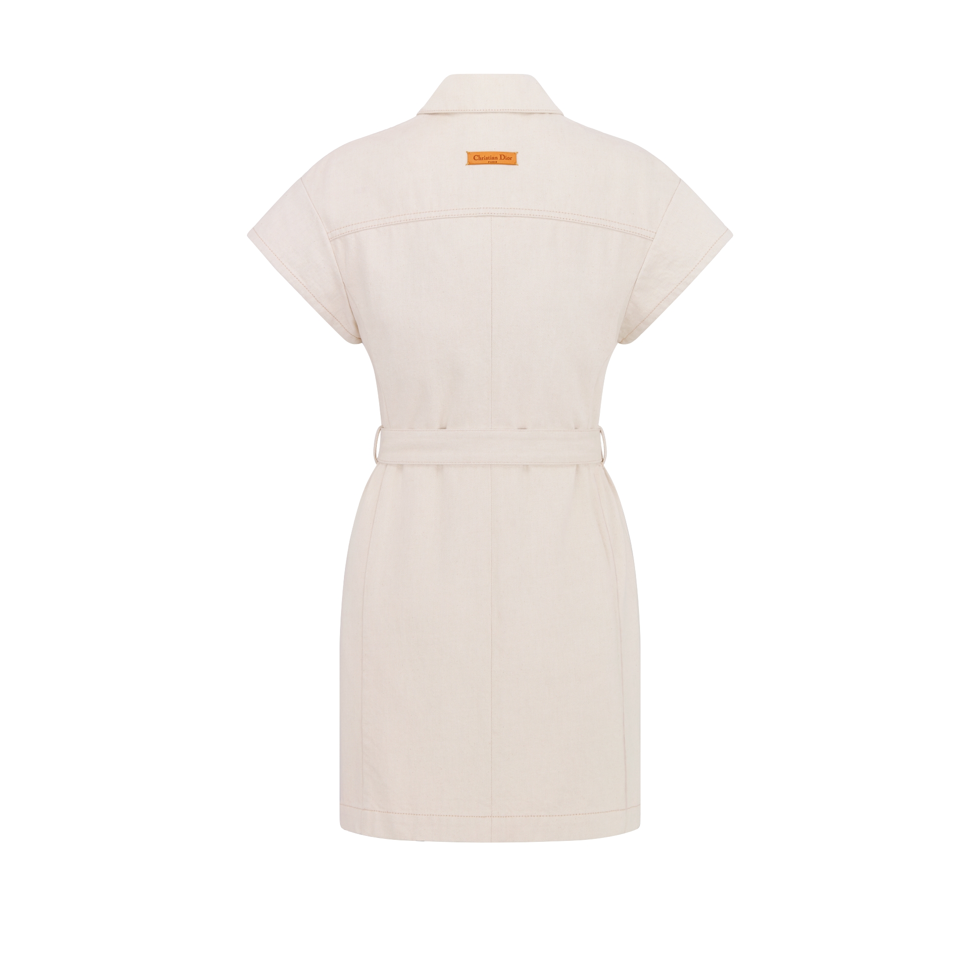 Short Belted Shirtdress Ecru Cotton Denim with Dior Oblique Interior E08