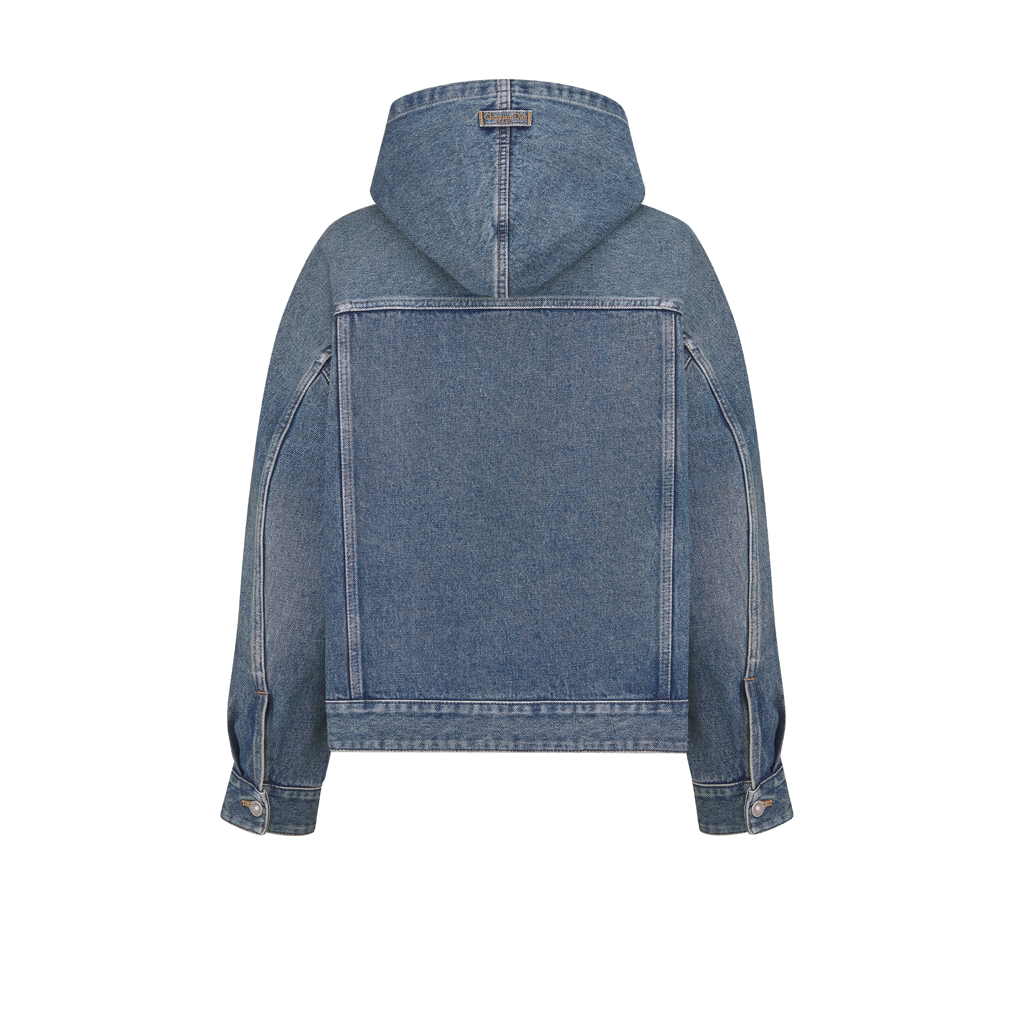 เสื้อแจ็กเก็ตมีฮู้ดโอเวอร์ไซส์ ผ้าฝ้ายเดนิมสีน้ำเงินฟอก E08