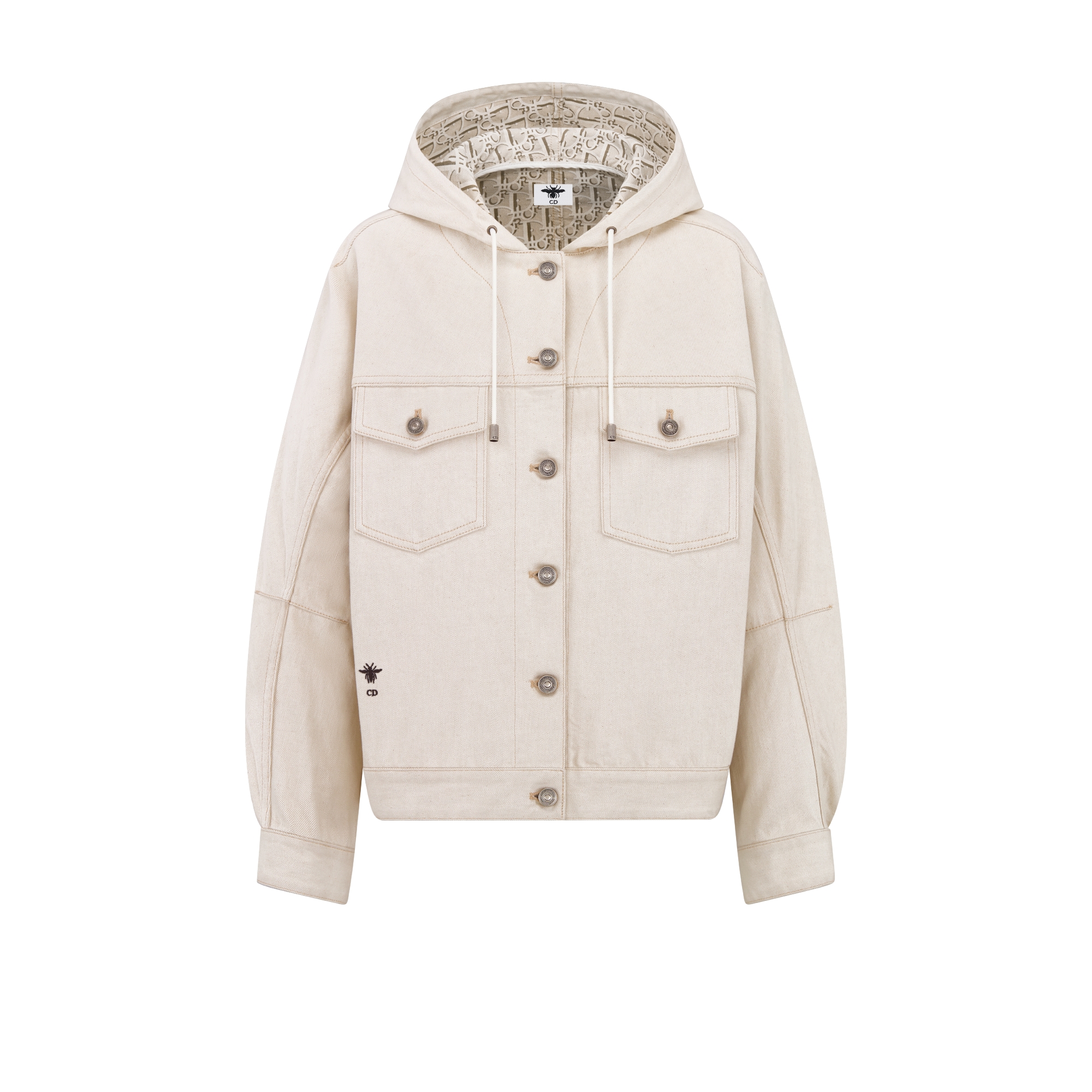 Oversized Hooded Jacket Ecru Cotton Denim with Dior Oblique Interior E01