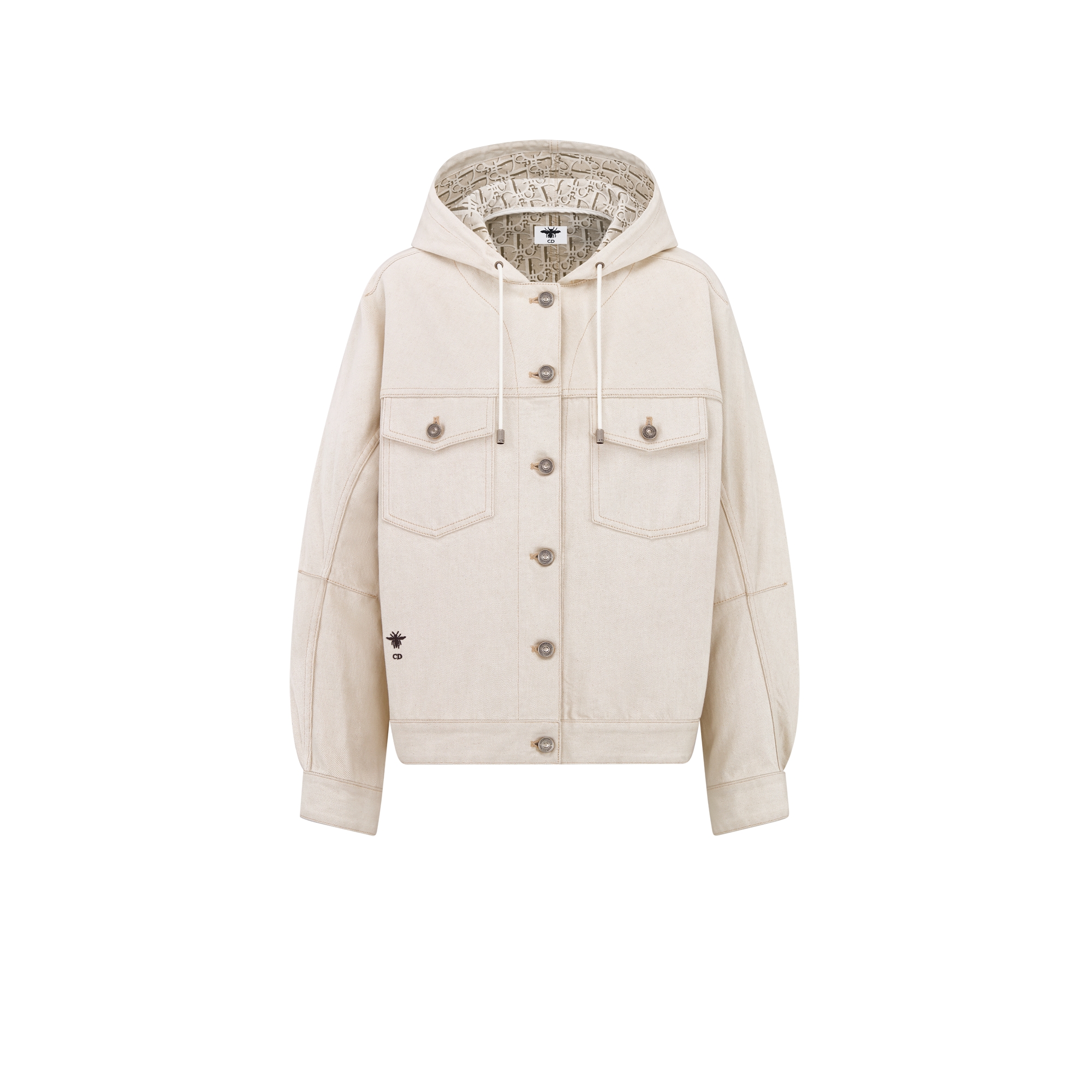 Oversized Hooded Jacket Ecru Cotton Denim with Dior Oblique Interior E01