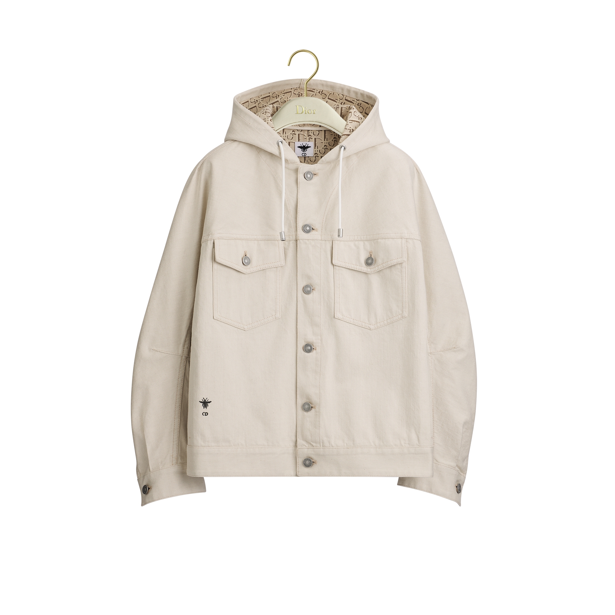 Oversized Hooded Jacket Ecru Cotton Denim with Dior Oblique
