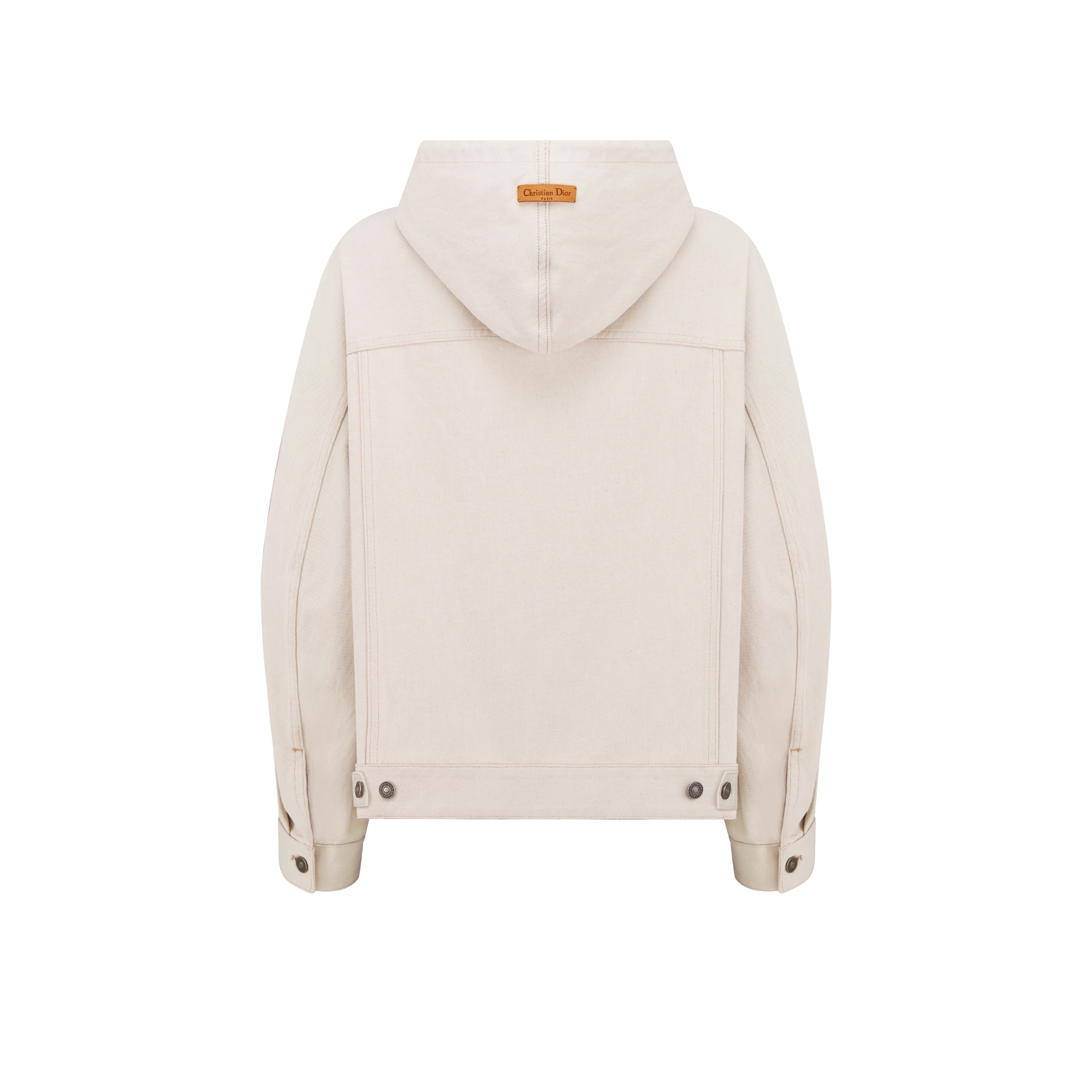 เสื้อแจ็กเก็ตมีฮู้ดโอเวอร์ไซส์ ผ้าฝ้ายเดนิมสีเอครูที่มีลวดลาย Dior Oblique ด้านใน E08