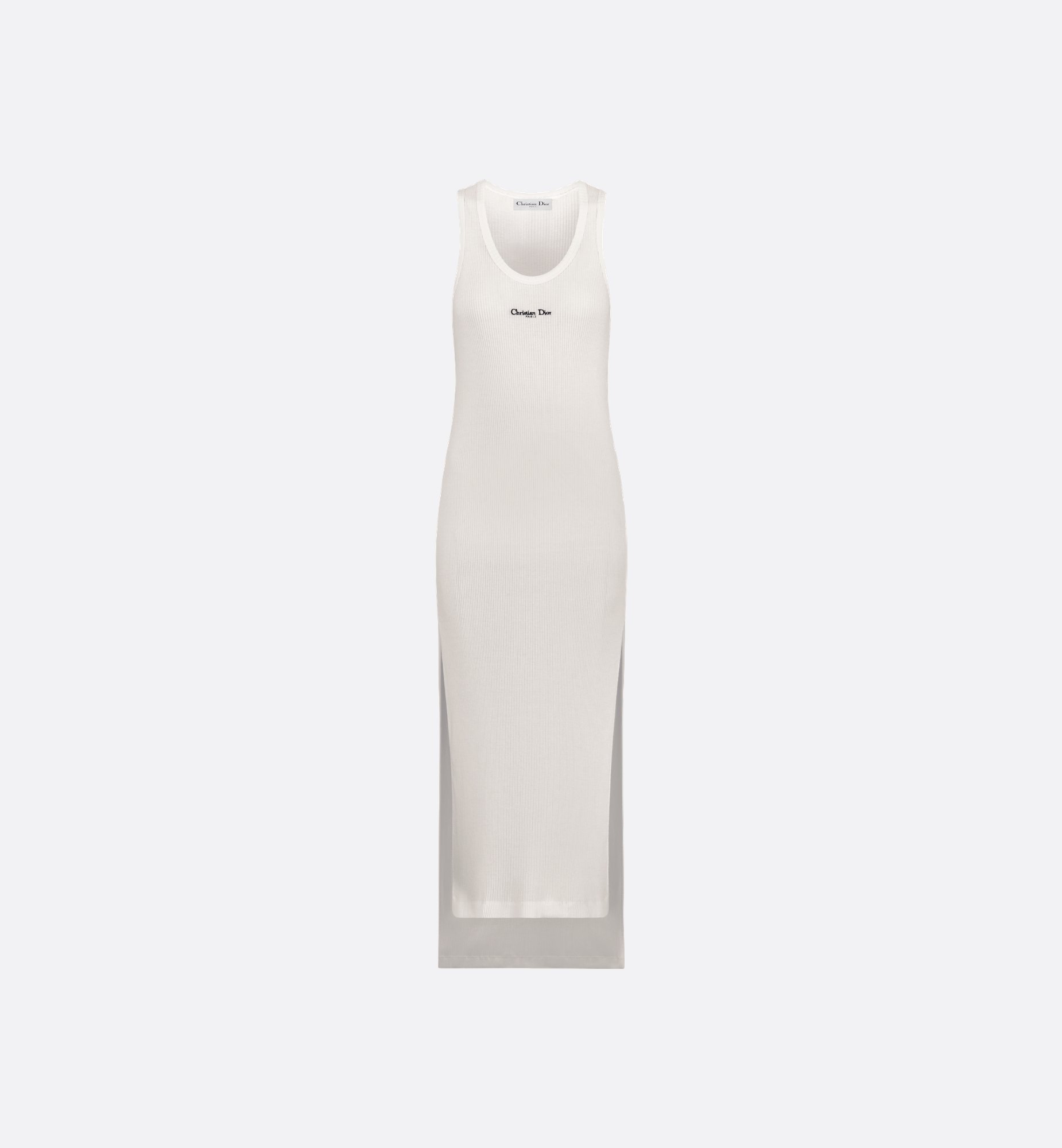 Mid-Length Straight Dress Ecru Ribbed Cotton Jersey | DIOR Mid-Length Straight Dress Ecru Ribbed Cotton Jersey | DIOR