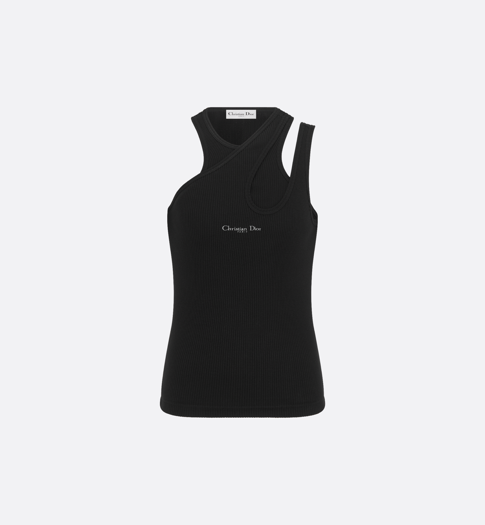 Asymmetric Tank Top Black Ribbed Cotton Jersey | DIOR Asymmetric Tank Top Black Ribbed Cotton Jersey | DIOR