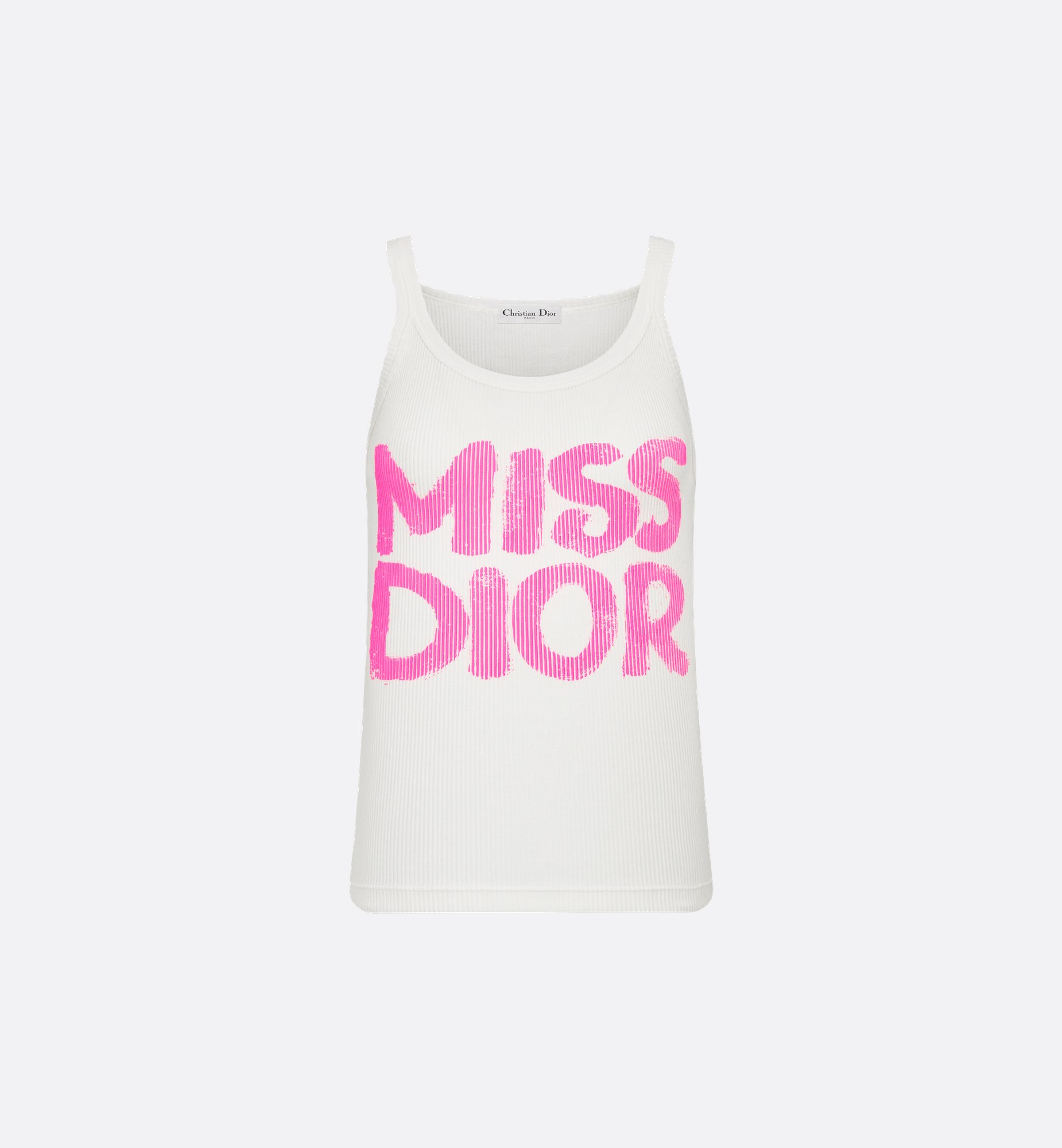 Miss Dior Tank Top White Ribbed Cotton Jersey with Bright Miss Dior Tank Top White Ribbed Cotton Jersey with Bright