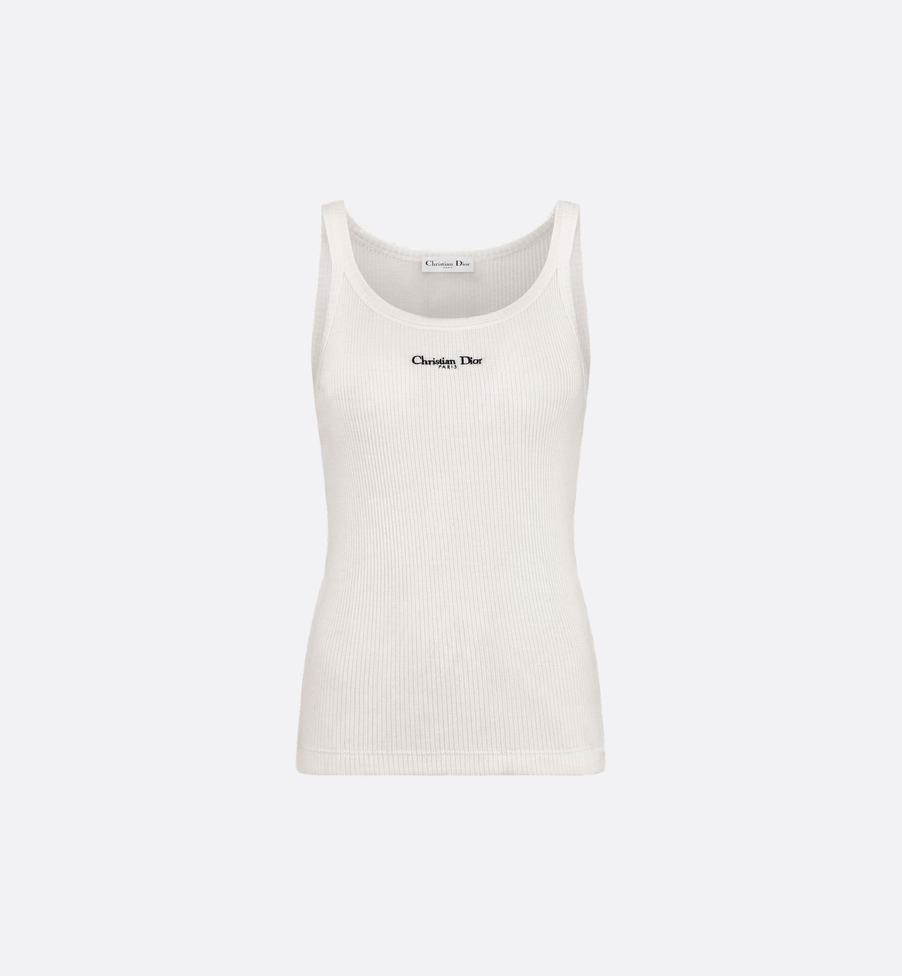 Mid-Length Straight Dress Ecru Ribbed Cotton Jersey | DIOR Mid-Length Straight Dress Ecru Ribbed Cotton Jersey | DIOR