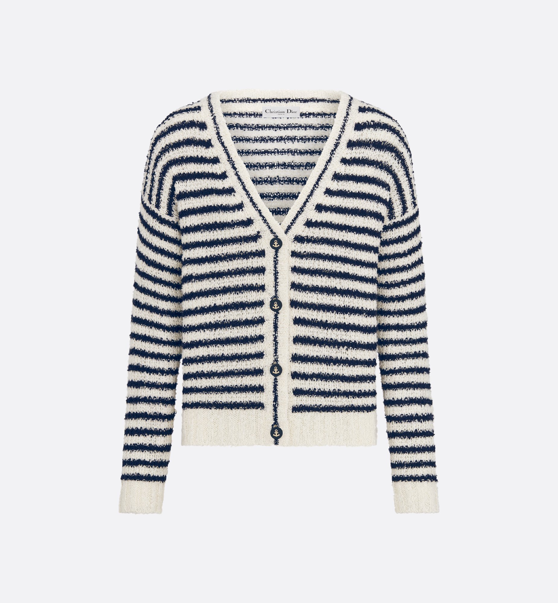 Dior Marinière Cardigan White and Navy Blue Cotton and Silk Dior Marinière Cardigan White and Navy Blue Cotton and Silk