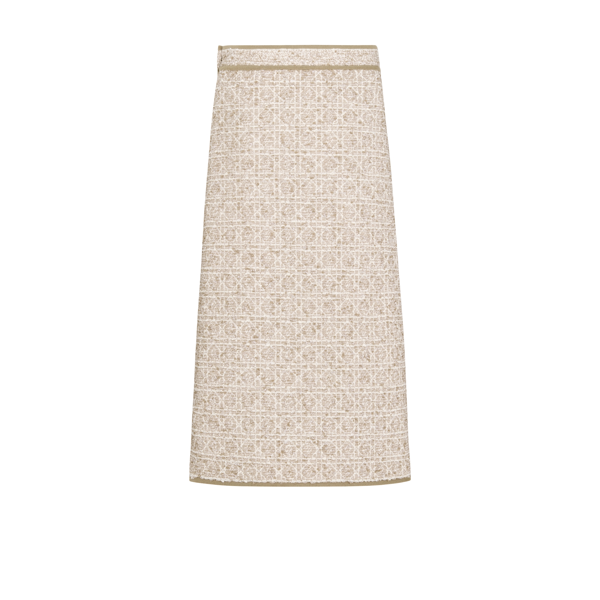 Mid-Length Macrocannage Straight Skirt Beige Cotton-Blend Tweed Knit E08